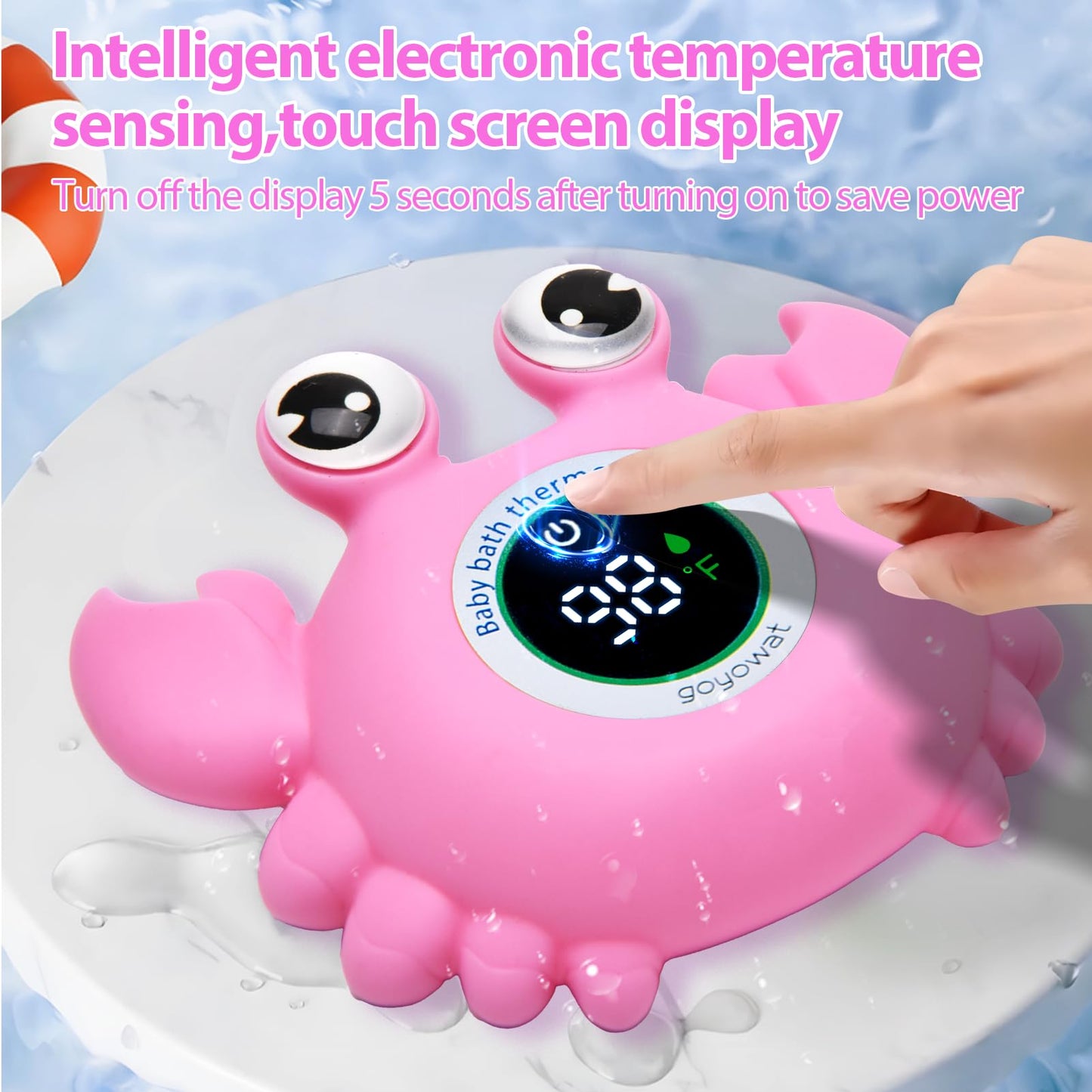 Baby Bath Thermometer Crab Toy - Digital Floating Water Thermometer with LED Display & Color Alerts for Infants, Cute Bath Tub Sensor & Safe Bath Time Essential Toy