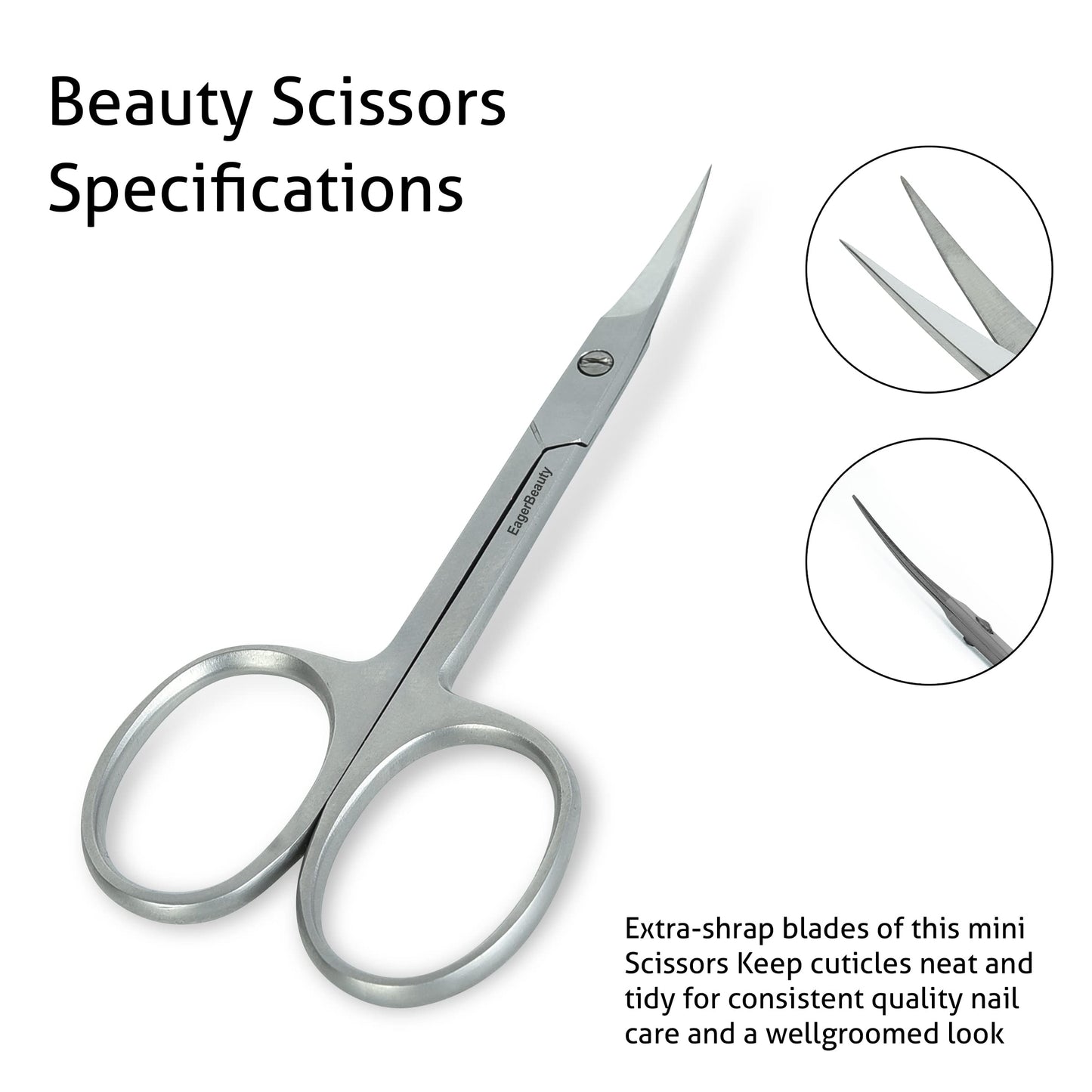 Eagerbeauty- Stainless Steel Curved Blade Small Menicure and Pedicure Cuticle Scissors for Trimming the Fingernails, Toenails, Eyebrow, Eyelash, Dry Skin – Nail Scissors (B)