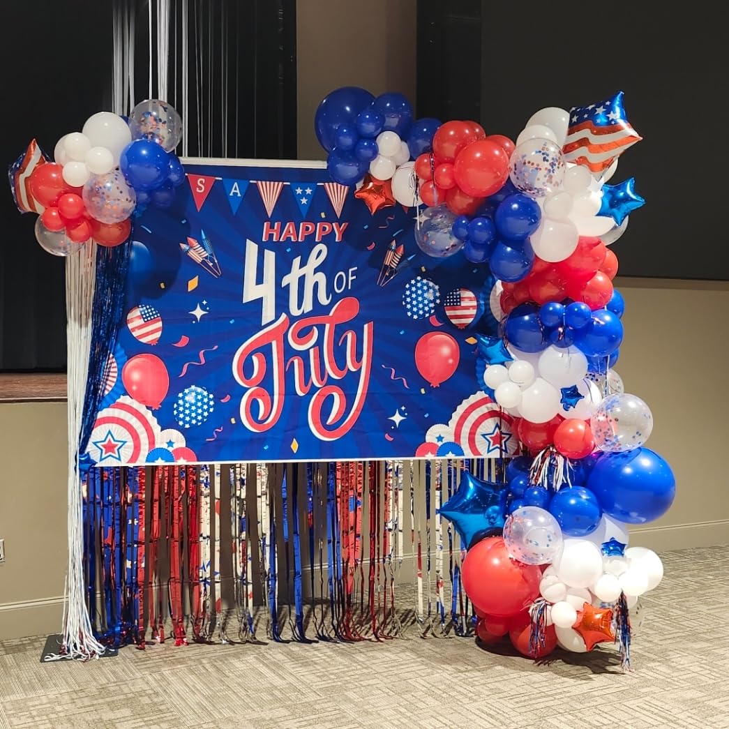 ADOINBY Red White and Blue Balloon Arch Kit, 140Pcs Explosion Star Red White Blue Balloon Garland kit Different Size Balloons for 4th of July Anniversary Birthday Independence Day Party Decorations