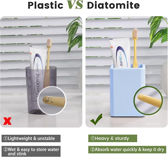 Luxspire Toothbrush Holders, 2 PCS Diatomite Toothbrush Cups, Fast Drying Toothbrush Holders for Bathroom, Toothpaste Holder for Bathroom Countertop, Blue