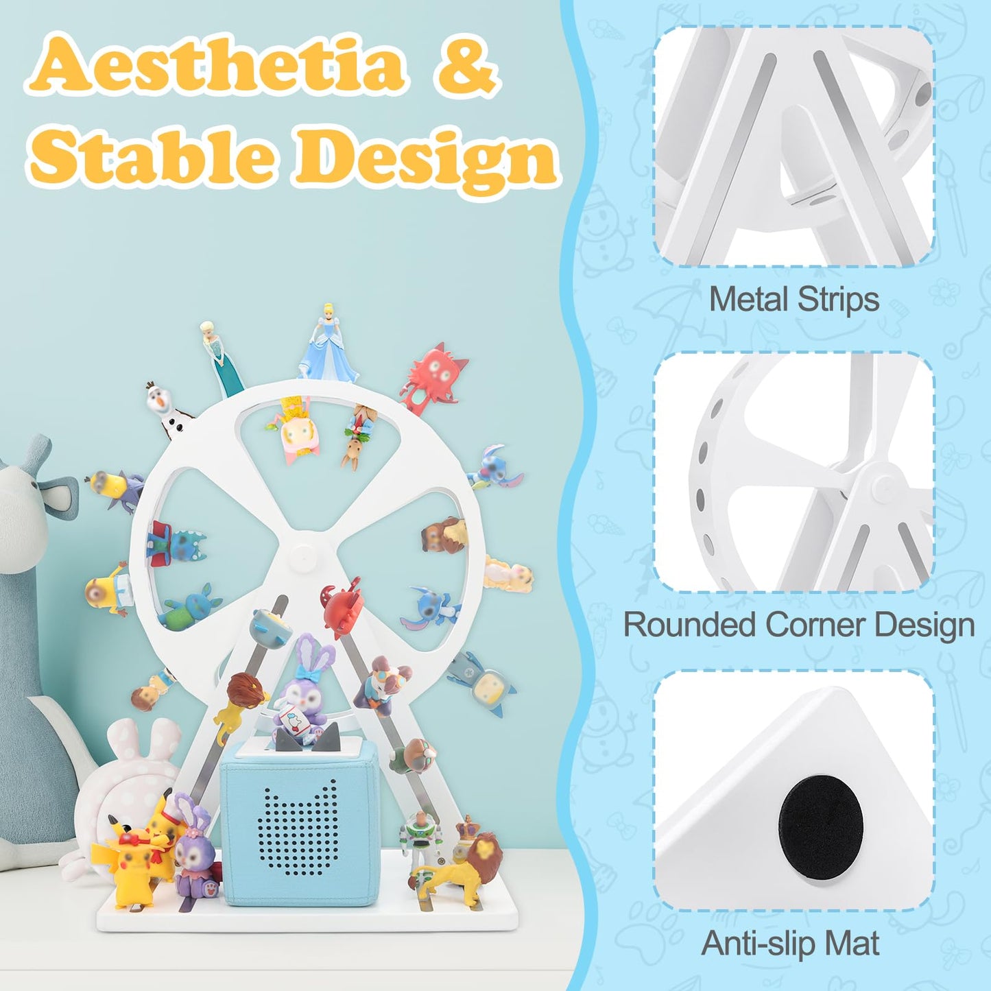 RZYLKA for Tonies Box Organizer Storage Shelf 360° Ferris Wheel, Magnetic Floating Shelves for Generation 1 & 2 Player Tonies Figures Characters, Display Collection 50~70 Characters