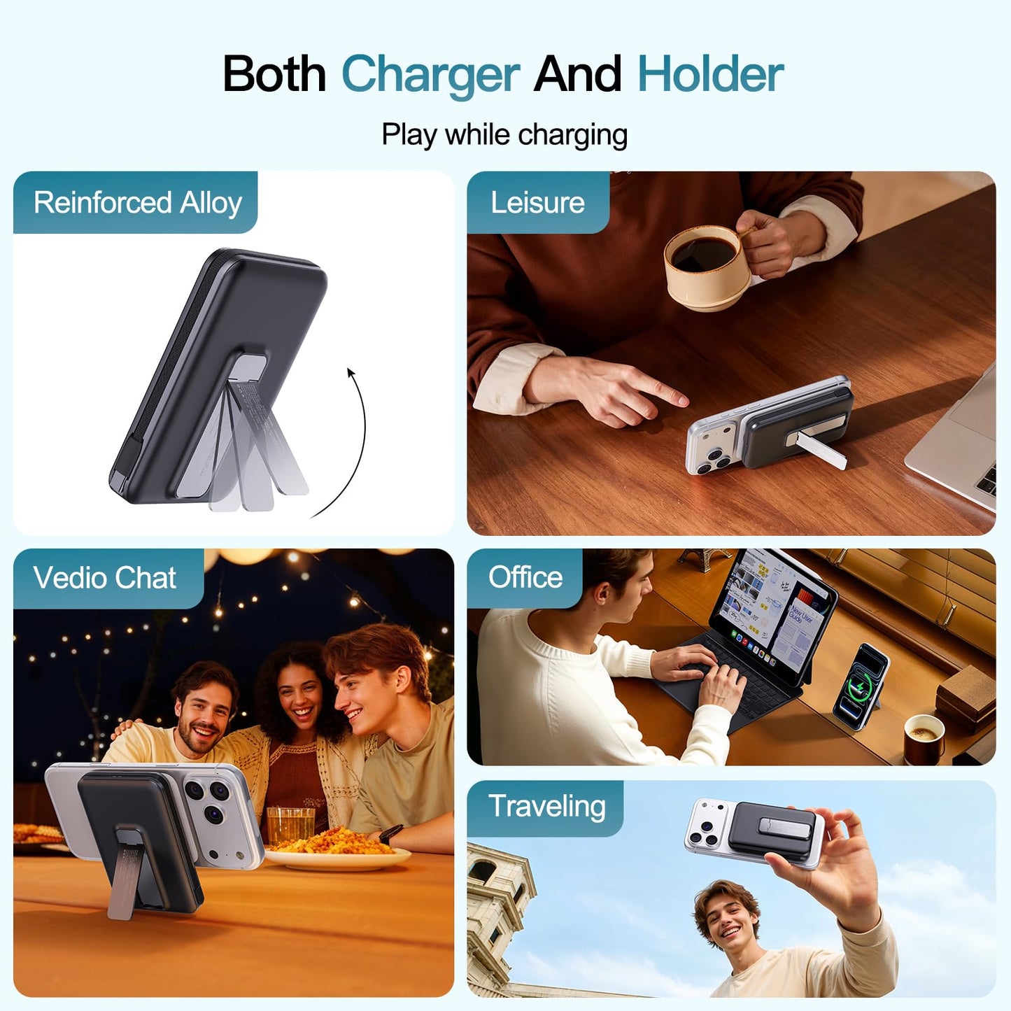 2026 Latest Wireless Power Bank, 12800mAh Portable Charger with Built in Cables, LED Display Magnetic Battery Pack Travel Essentials for iPhone 17/16/15/14/13/12/Pro/Mini/Pro Max Andriod (Black)