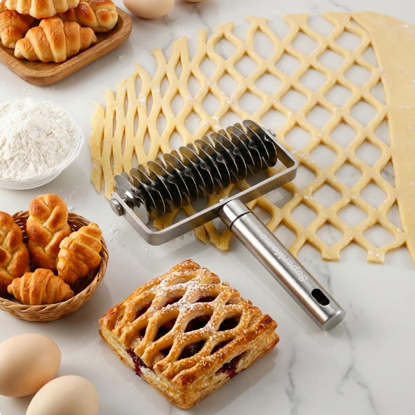 lattice pastry cutter-Create perfect lattice dough at home for pies, pizza, bread, and Beef Wellington.