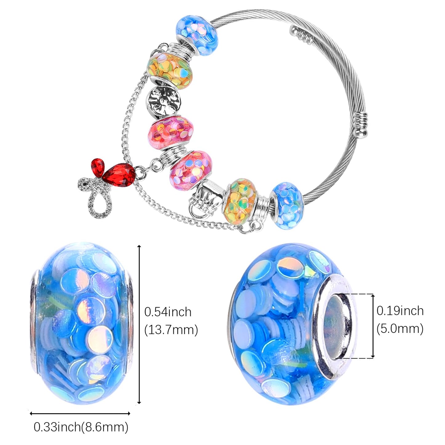 AIPRIDY Girls' Lucky Lover Amber Beads, Big Hole Spacer European Craft Beads for DIY Charms Bracelet Jewelry Making (Fishscale Silver Core)