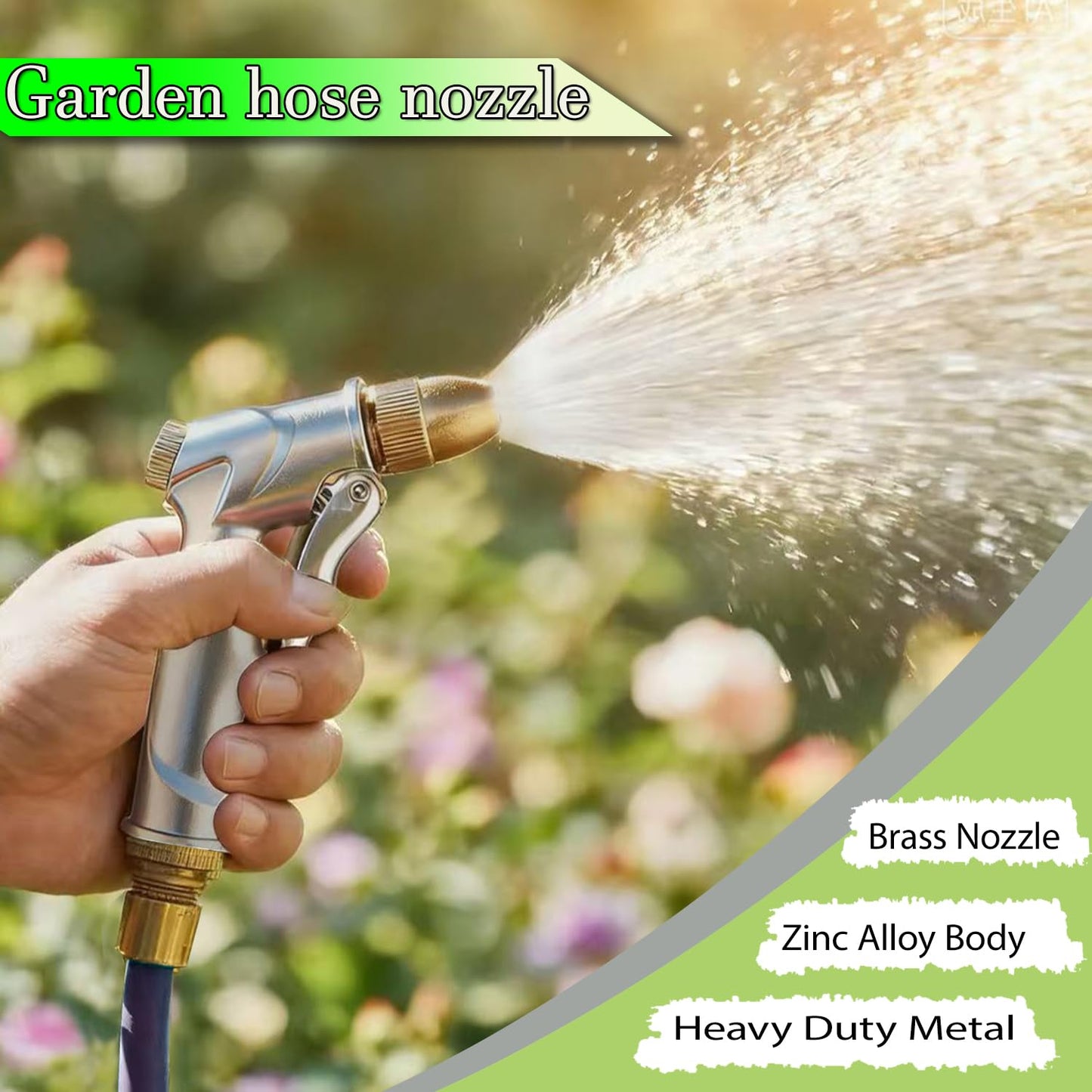 VNEIRSHAH Garden hose nozzle spray,all metal heavy-duty hand-held high pressure hose nozzle,with a variety of adjustable spray modes,suitable for watering plants, yards, car washes,pets and windows