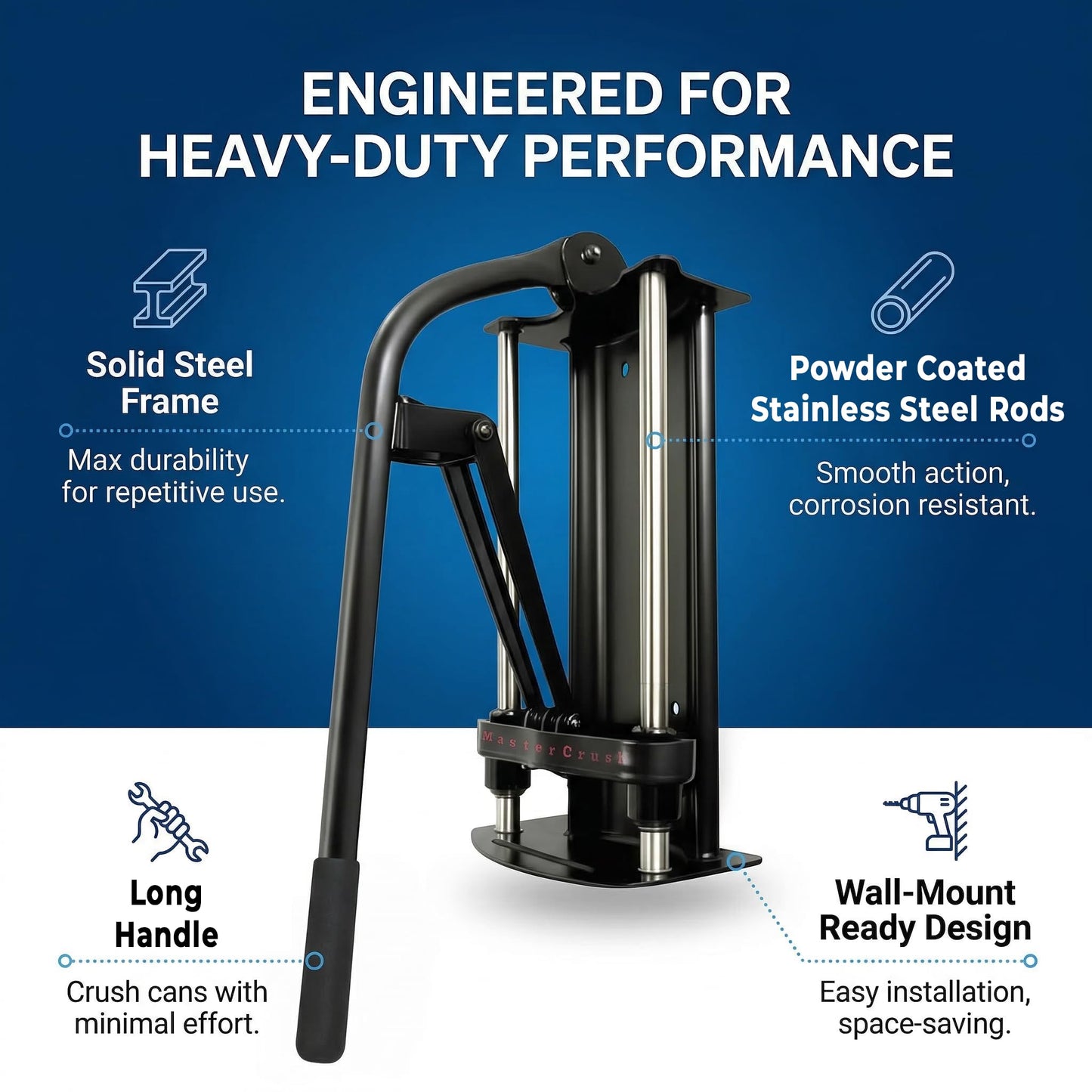 MasterCrush Wall Mounted Aluminum Can Crusher Heavy Duty – Tin and Plastic Bottle Smasher for Recycling (12oz/16oz/24oz/32oz)