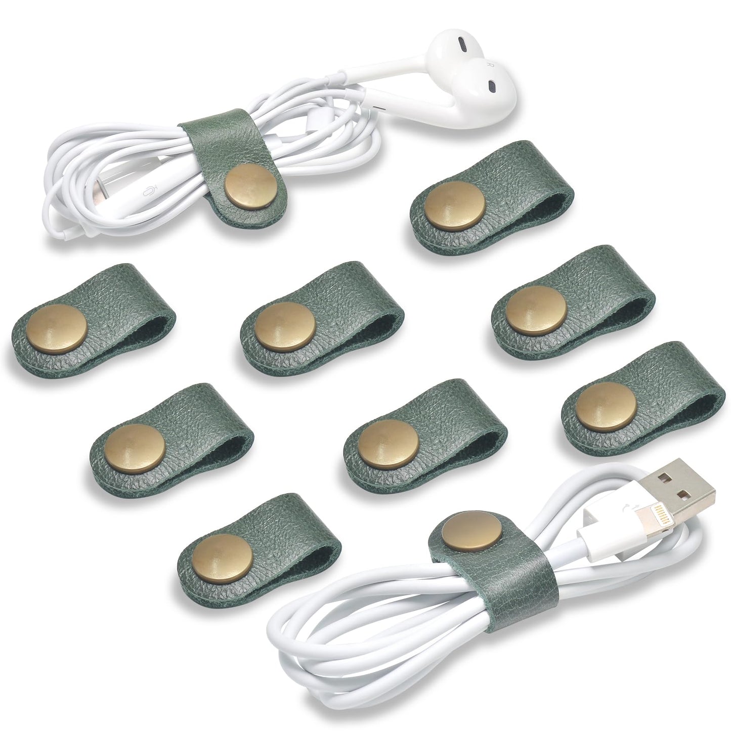 CAILLU Cord Organizer,Cord Keeper,Cable Organizer USB Holder,Cable Management,Cable Straps,Earbud case,wrap Headset Winder,Phone Earphone Clips Ties (Dark green Cord Organizer)