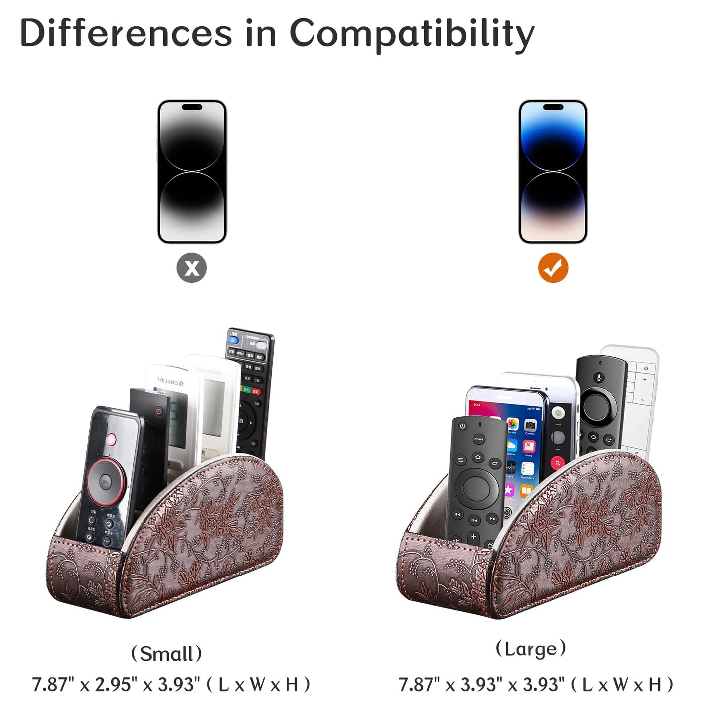 YAPISHI All-in-One Leather Brown TV Remote Holder with 5 Compartments Nightstand Desktop Media Player Remote Caddy Storage Box Organizer Tray for Mobile Office Phone Controller