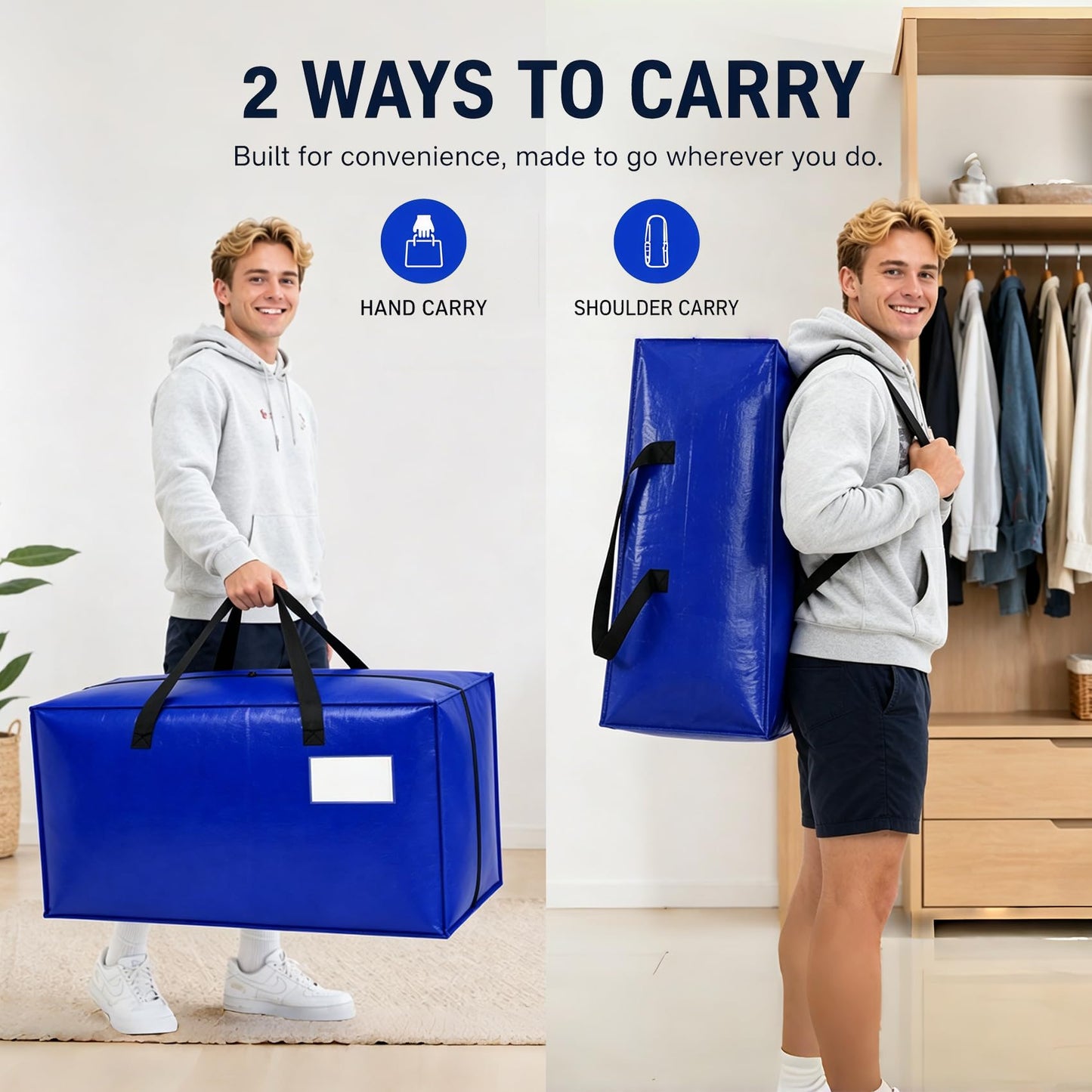 4 Pack Dorm Moving Bags with Backpack Straps Heavy Duty Moving Boxes Supplies Packing Cubes Alternative,Large Storage Totes Travel Space Saver Bags for Room Essentials,Stow Clothes 93 L 25 Gallons