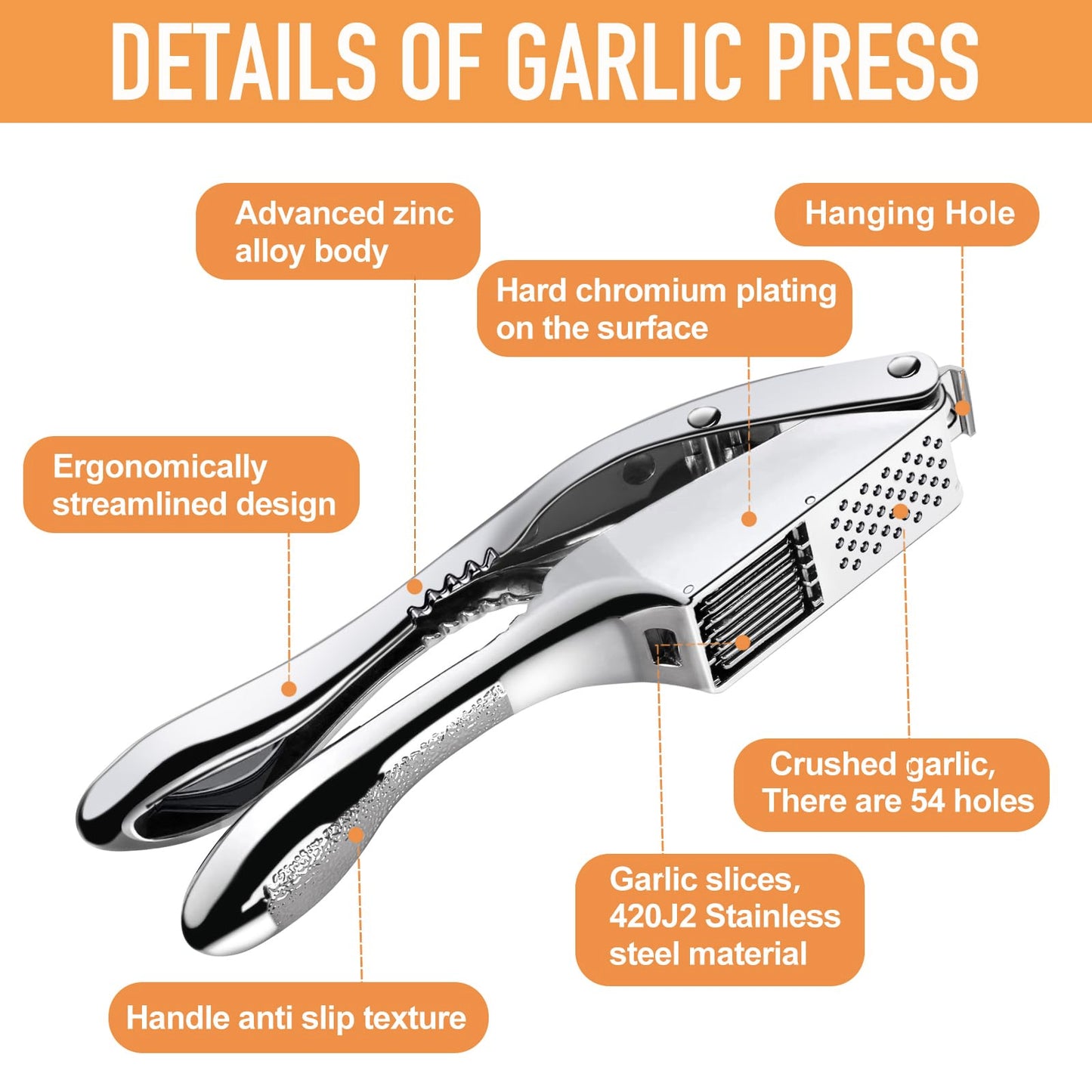 Garlic press and slicer 2 in 1,Effortlessly Crush, Slice, and Mince Garlic,with this Versatile Kitchen Tool - Perfect for Home Cooks and Professional Chefs Alike. (Silvery)