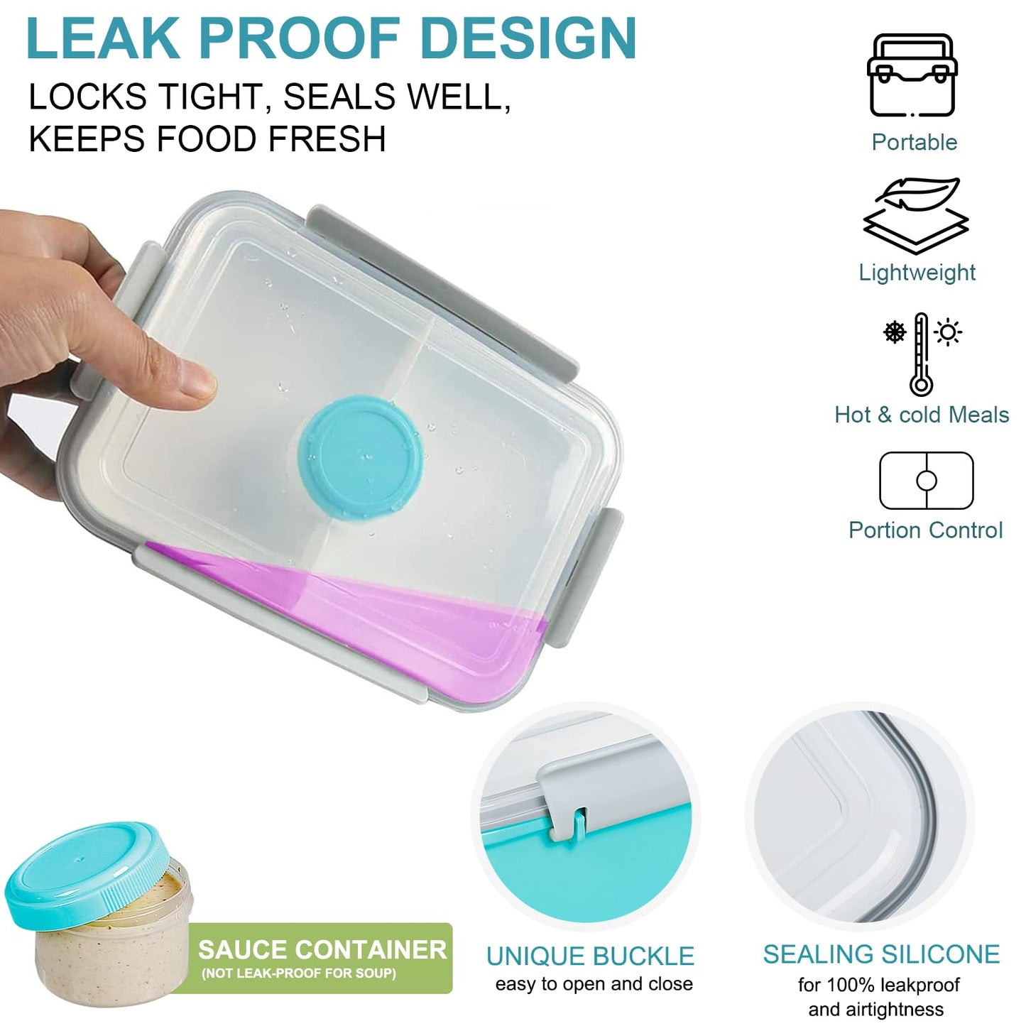 3 Pack Salad Lunch Box Food Storage Containers, 47oz Bento Box To Go Container with Lids, Meal Prep Containers with Removable Tray & Dressing Pots for Kids and Adults, Reusable and Microwave Safe