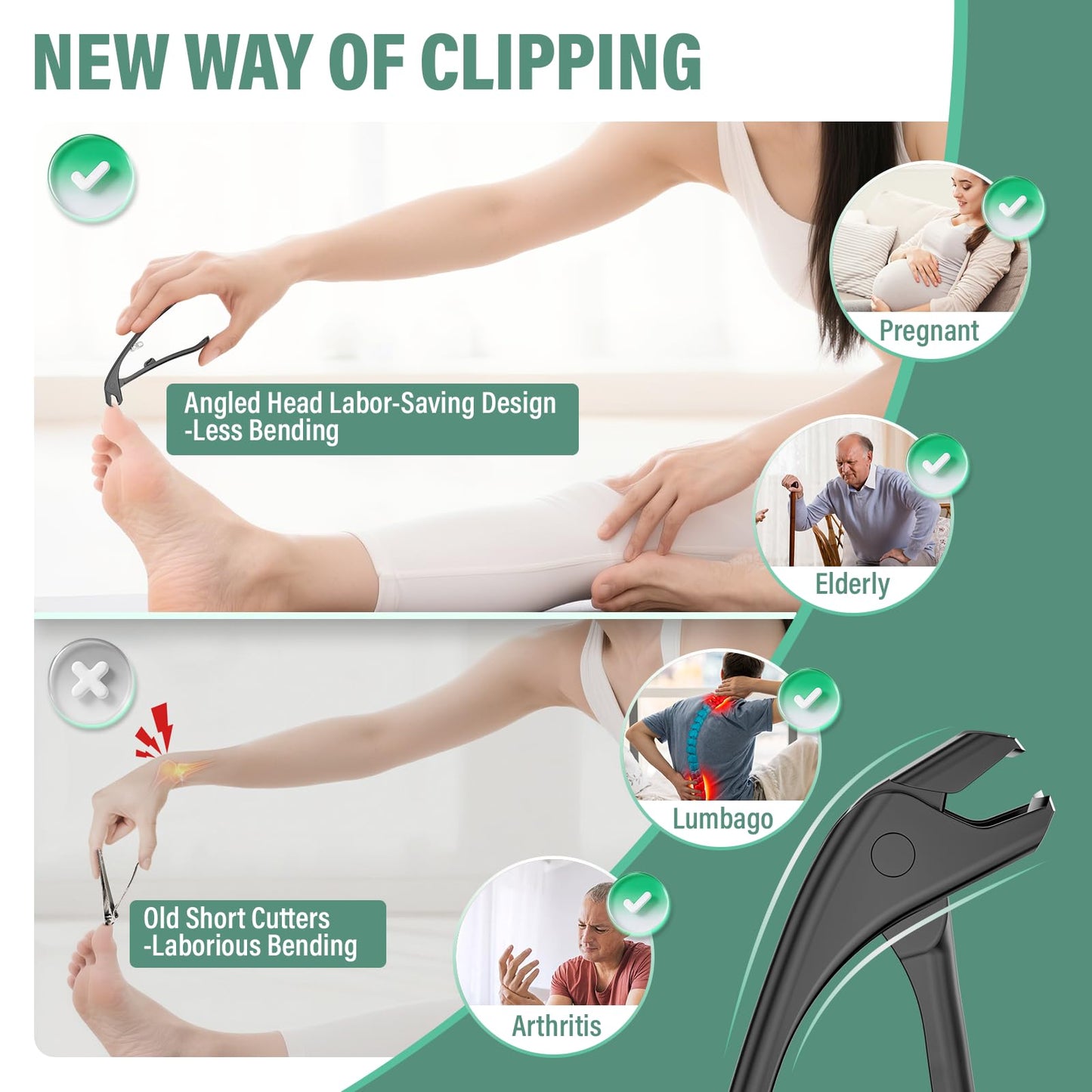 Toenail Clippers for Seniors with Safety Lock Long Handle, Large Toe Nail Clippers for Thick Toenails for Men Women, Wide Opening Slanted Fingernail Clippers with Catcher Precision Nail Cutter Set
