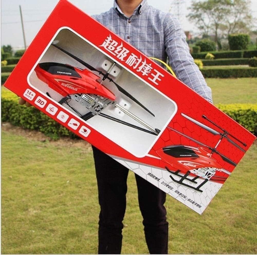YUEQISM Red Large Fall Resistant RC Helicopter 3.5 Channels Remote Control Helicopter Toys Gift with LED Light Night, with 2 Batteries