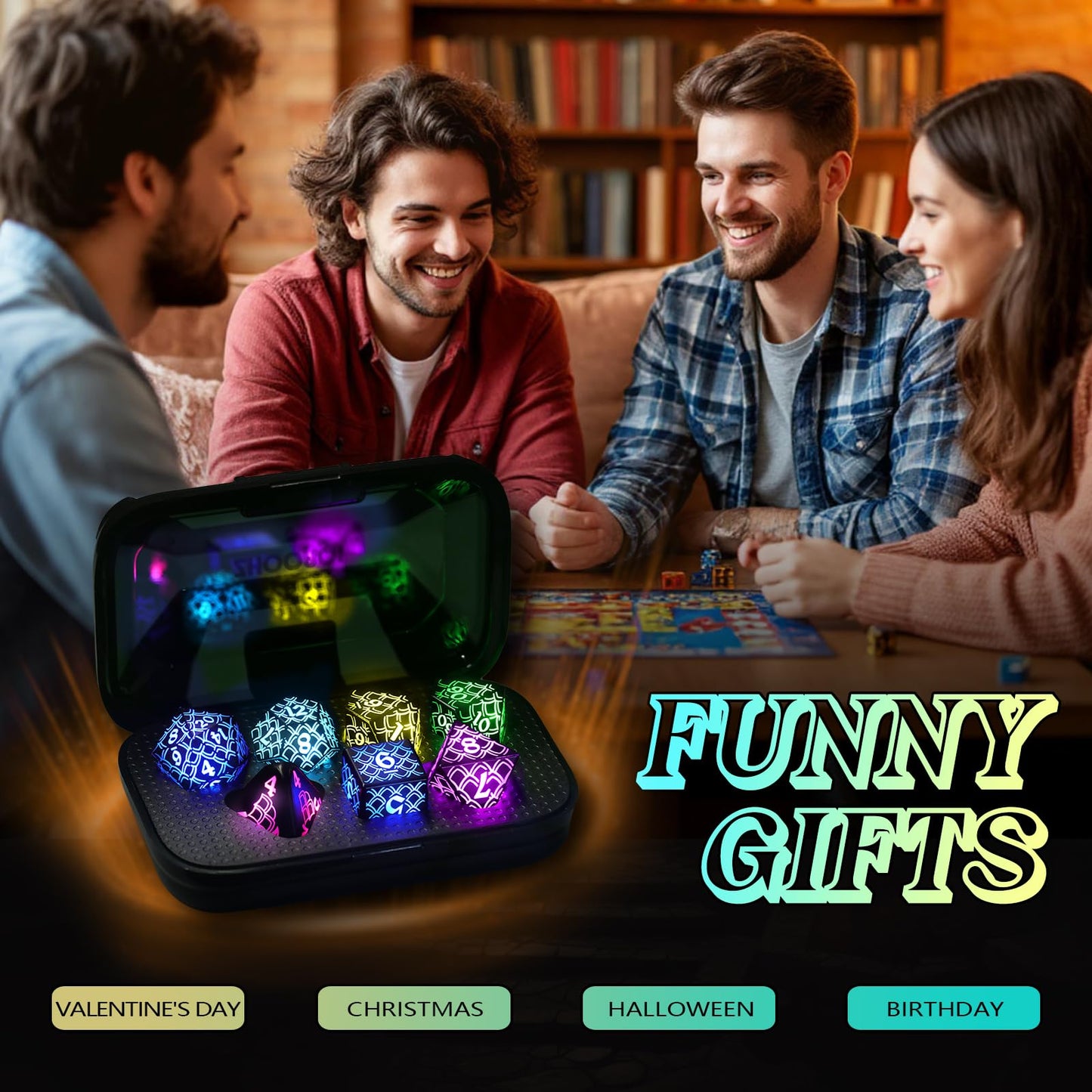 LED DND Dice Set Rechargeable, Cool Light up Dice Wireless Charging for Dungeons and Dragons, ZHOORQI Polyhedral Dice Role Playing Gifts(RGB-Dragon Scale)