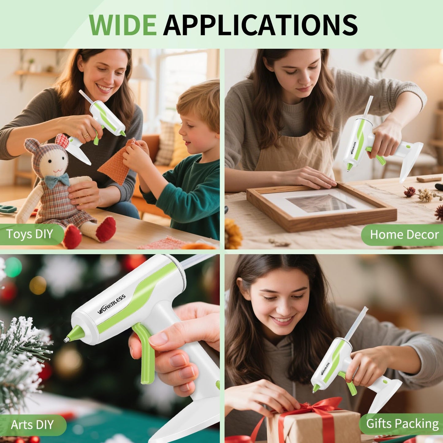 WorkBless 30PCS 0.28'' Hot Glue Gun and Sticks Set, Cordless Hot Glue Gun with 2Ah Rechargeable Battery, Smart Power-Off, Hot Glue Gun with Case,10PCS Wood Craft Sticks for Arts &Crafts, DIY