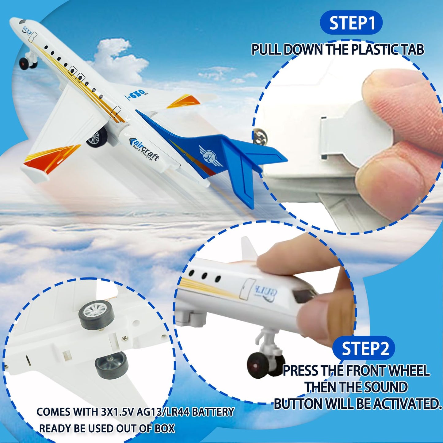 OTONOPI Airplane Toy, Die Cast Metal Plane Toy G650 Model Single Airlines, Pull Back Bump and Go Airbus Plane with Lights and Sounds for Kids Boys and Girls Age 3 Up for Gift and Collection with Stand