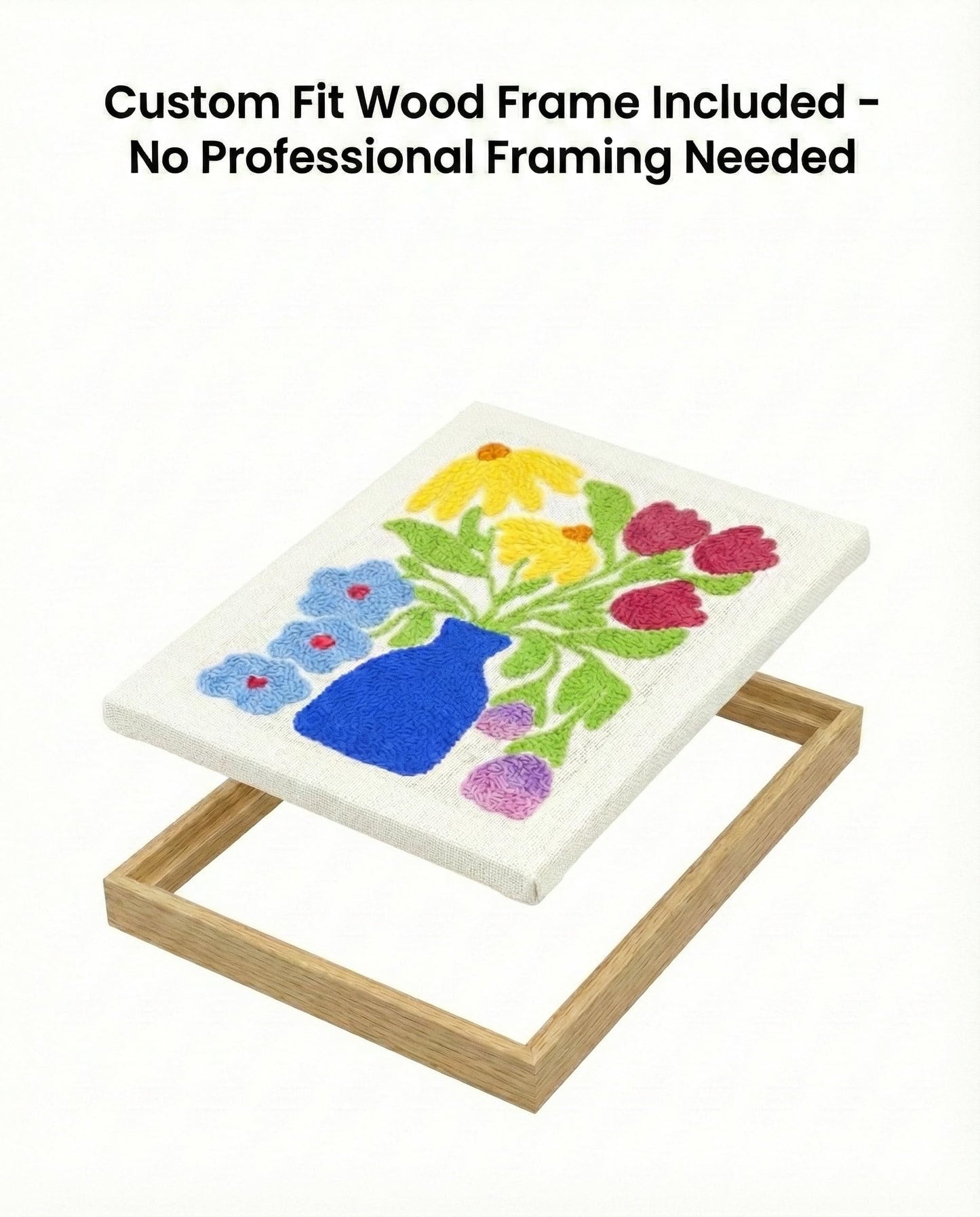 AceList 16" Punch Needle Kit with Wood Display Frame for Adults Beginners, Complete Rug Hooking Set with Adjustable Hoop, 30% Extra Yarn & Pattern Fabric, DIY Home Wall Decor Gift (Flower Vase)