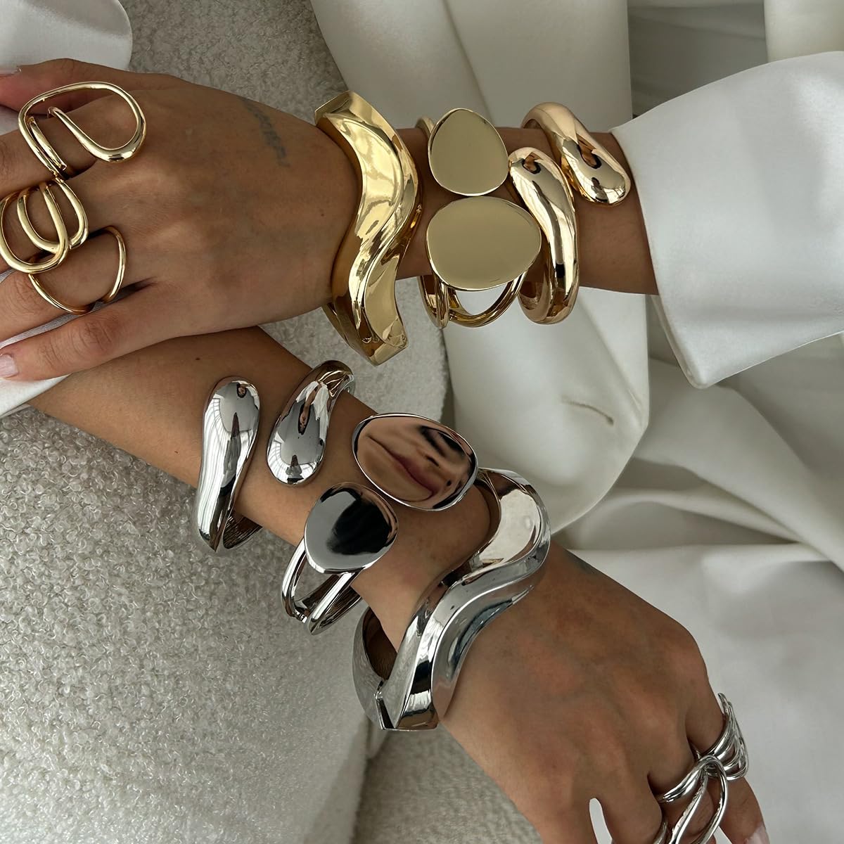 CASDAN Chunky Gold Bangle Bracelets for Women Dainty Twist Hinged Cuff Stackable Bangles Set Trendy Statement Bracelet Stack Fashion Jewelry Gifts