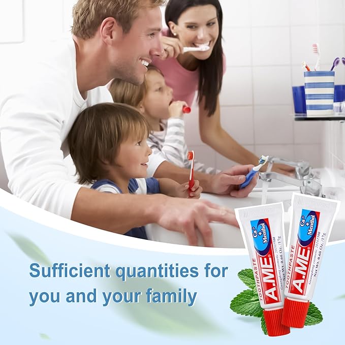 Toothpaste Bulk Travel Size, Disposable Small Travel Portable Mini Compact Pocket Size Toothpaste for Bad Breath, Vacation/Hotel/Camping Shelter/Homeless/Nursing Home/Charity 0.6 oz/ 17g (100 Tubes)