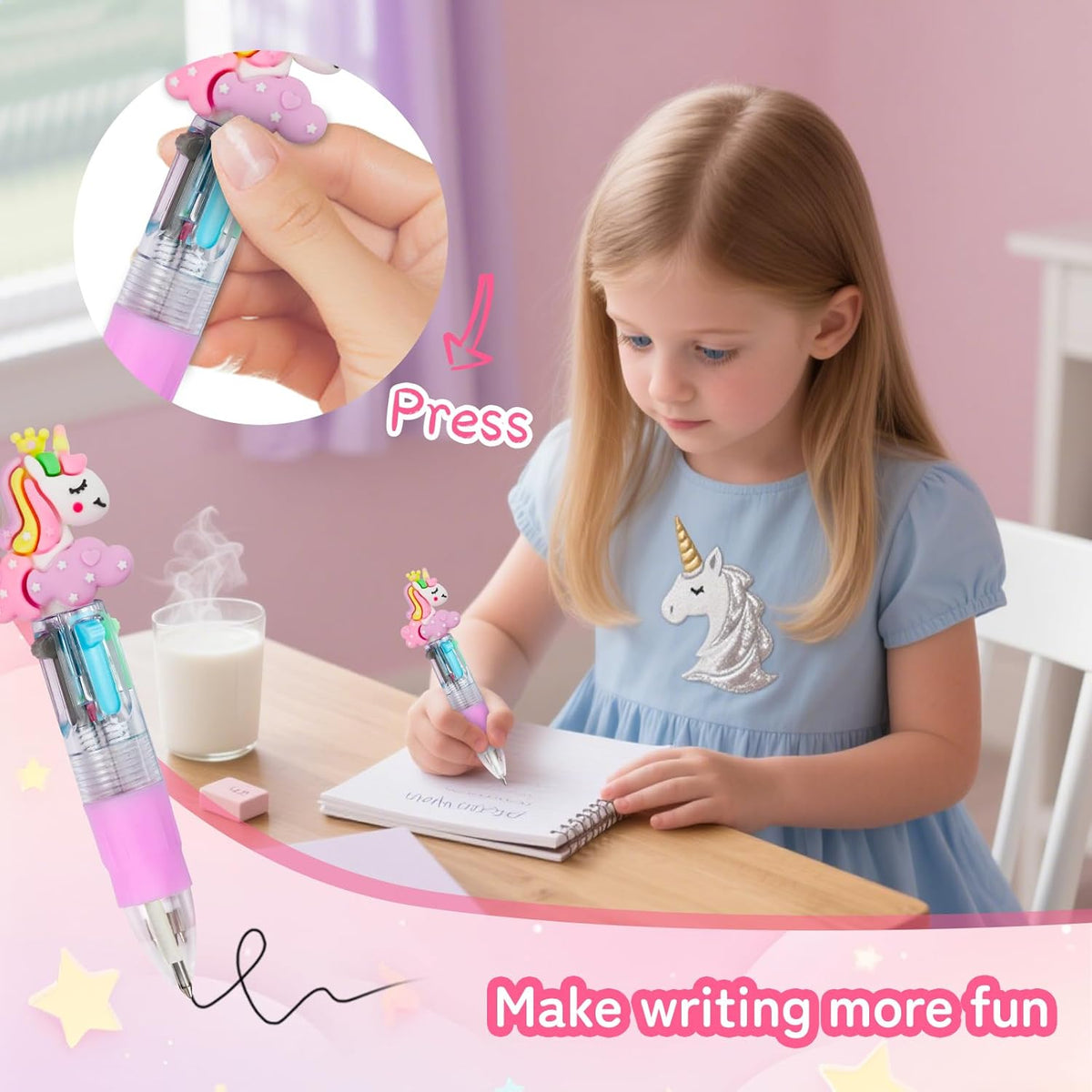 30Pcs Mini Multicolor Pens in One 4-in-1 Cute Pens Bulk for Kids, Ballpoint Pen for Birthdays and Children's Parties, Fun Gifts Assorted Ink Kawaii Pen(unicorn)