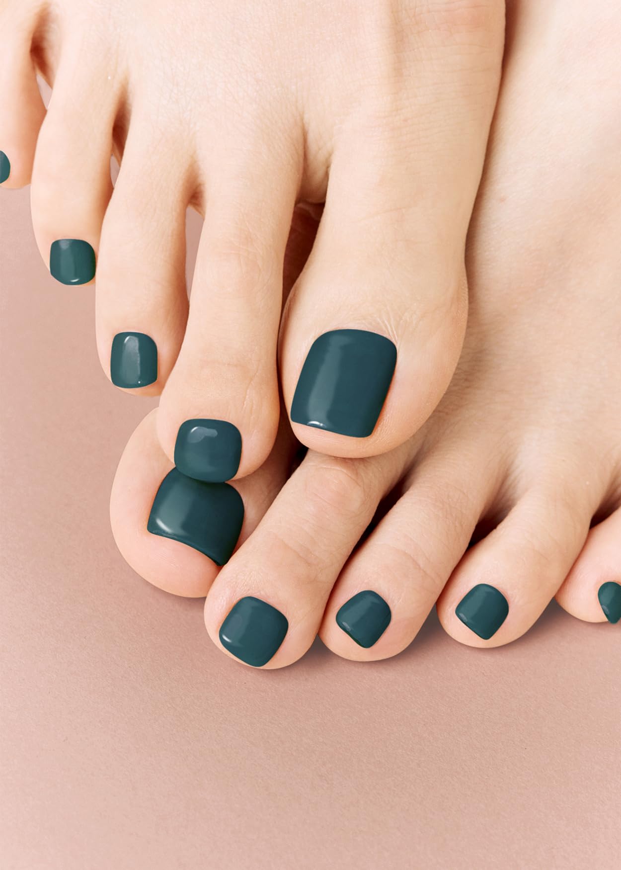 ohora Semi Cured Gel Pedi Strips (P Peacock Blue) - Green, Solid, Works with Any UV/LED Lamps, Salon-Quality, Long Lasting, Easy to Apply & Remove - Includes 2 Prep Pads, Nail File & Wooden Stick