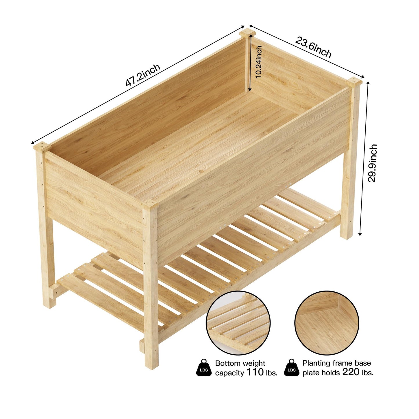 Kullavik Raised Garden Bed with Legs,Outdoor Elevated Cedar Wood Planter Box with Storage Shelf,220lb Capacity-Natural