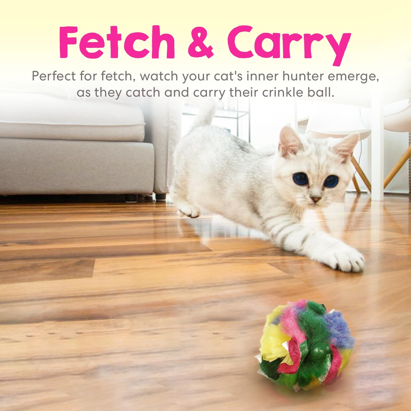Cat Crinkle Balls 1.5 Inch | 50 Pack | Soft Lightweight Indoor Cat Toys with Durable Crinkle Build and Engaging Crinkle Sound