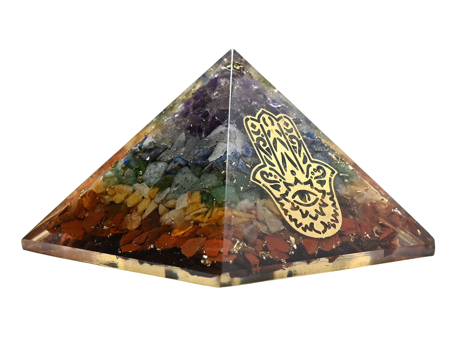 Amazing Gemstone Large Orgone Pyramid | Natural Chakra Pyramid Crystal | Hamza Hand Evil Eye Orgonite Pyramid | Organ Pyramids Positive Energy Healing