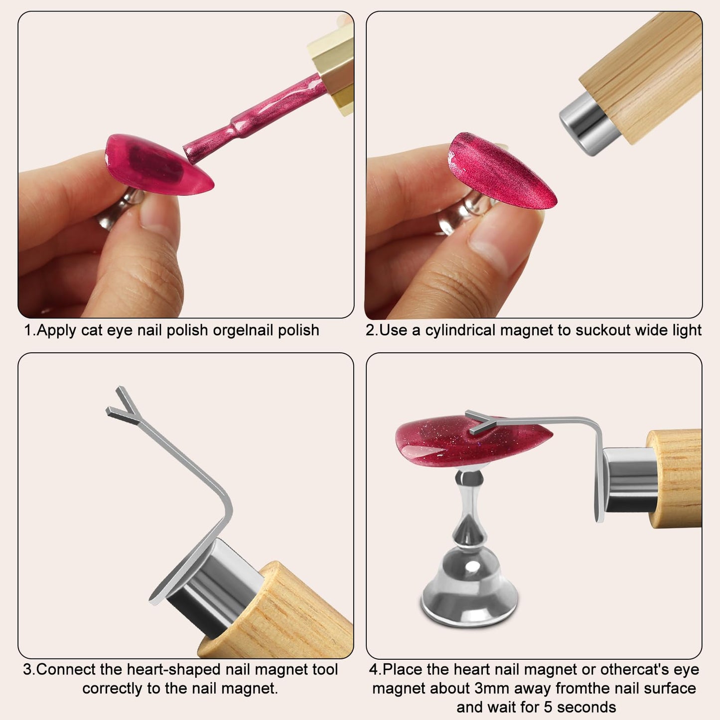 vnjaoi 9 Pieces Cat Eye Nail Magnet for Nails Magnetic Gel Polish Cat Eye Nail Polish Magnet Stick Nails Design Tools for DIY Home, Salon, Studio