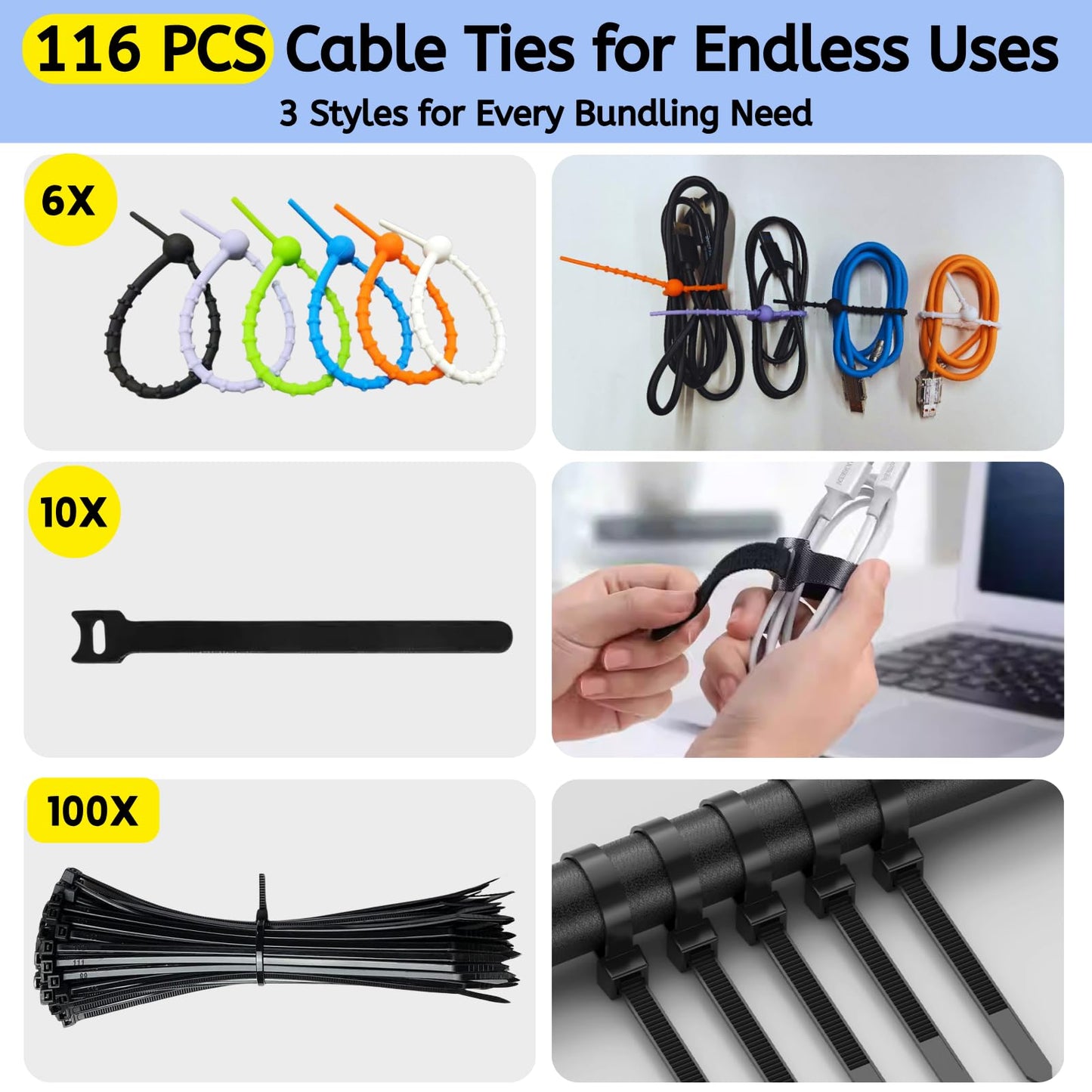 Cable Box - [142Pcs] Cable Management Kit, Medium Cord Hider Box to Conceal Power Strip Holder on Desk or Floor, Under Desk Cable Management Kit Cable Organizer Box, TV Cord Organizer Box, Black