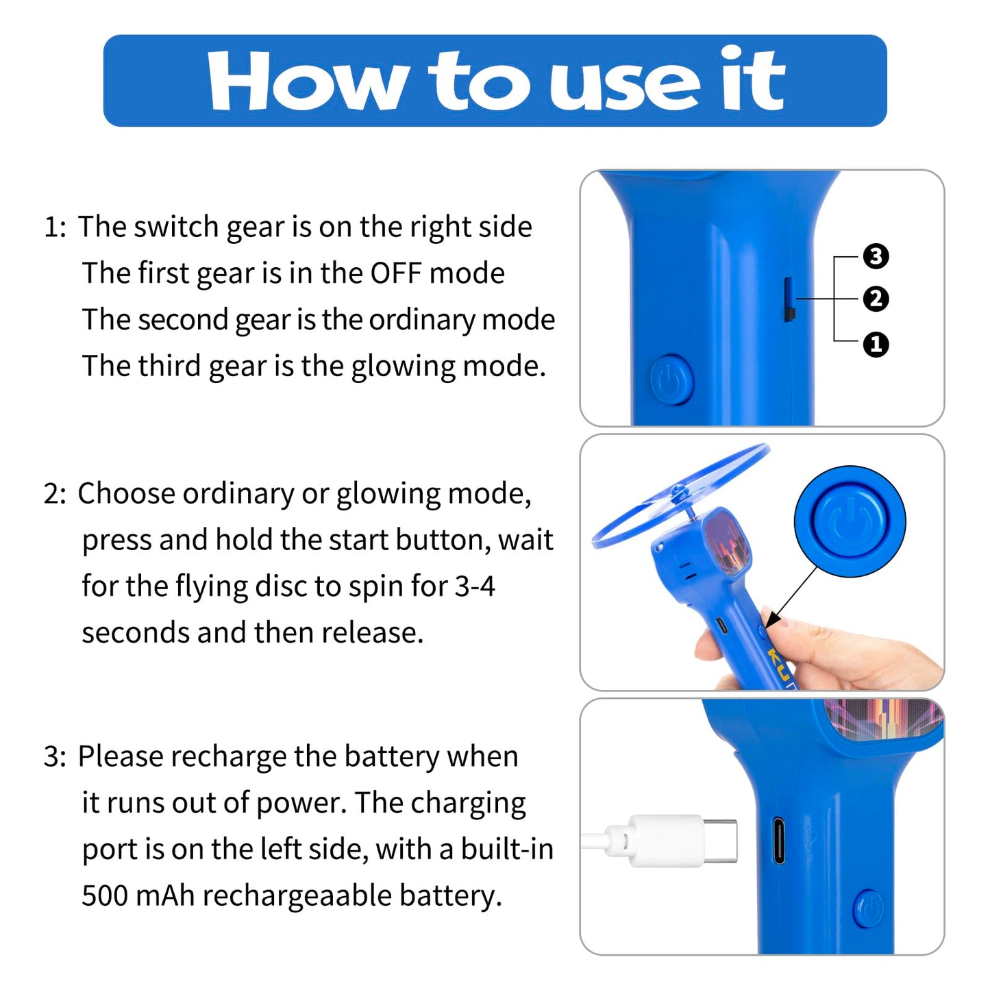 FunisFun Electric Disc Launcher with 6 Flying Spinners for Adults & Kids, Rechargeable Glow in The Dark Disc, Outdoor Fun Fidget Cat Fetch Toys for Pets Interactive Hunting