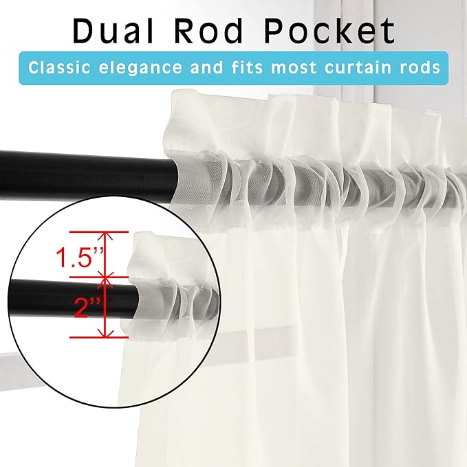 OVZME 2 Panels Ivory Sheer Curtains 72 Inches Length Window Treatment for Kitchen, Elegant Airy Transparent Curtain Draperies Rod Pocket for Kids Living Room, Each 42Wx72L