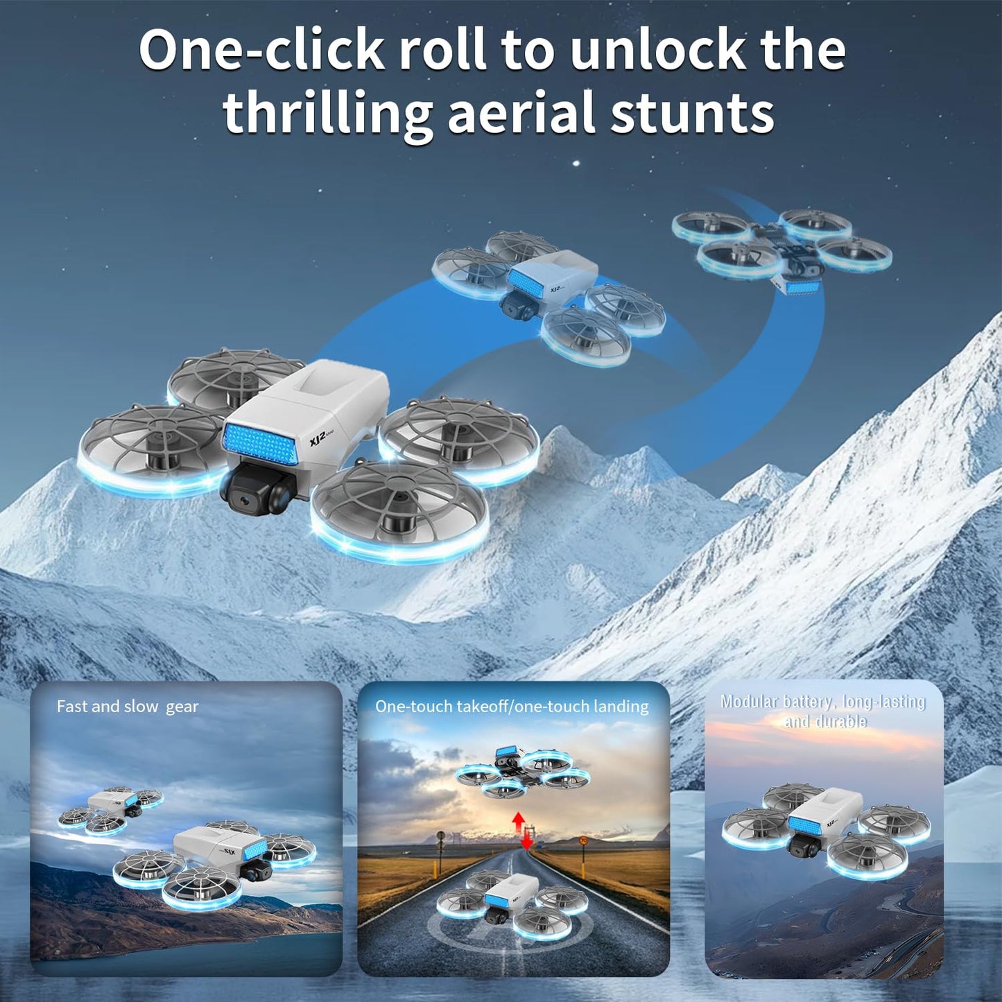UAVRIAO Foldable RC mini Drone with 1K HD Camera Quadcopter, 2.4-inch Folding Remote, 2 Batteries & Carry Case - Safe Propeller Guard, 3D Flips, One-Key Takeoff/Landing, Ideal Gift for Beginners and Adults