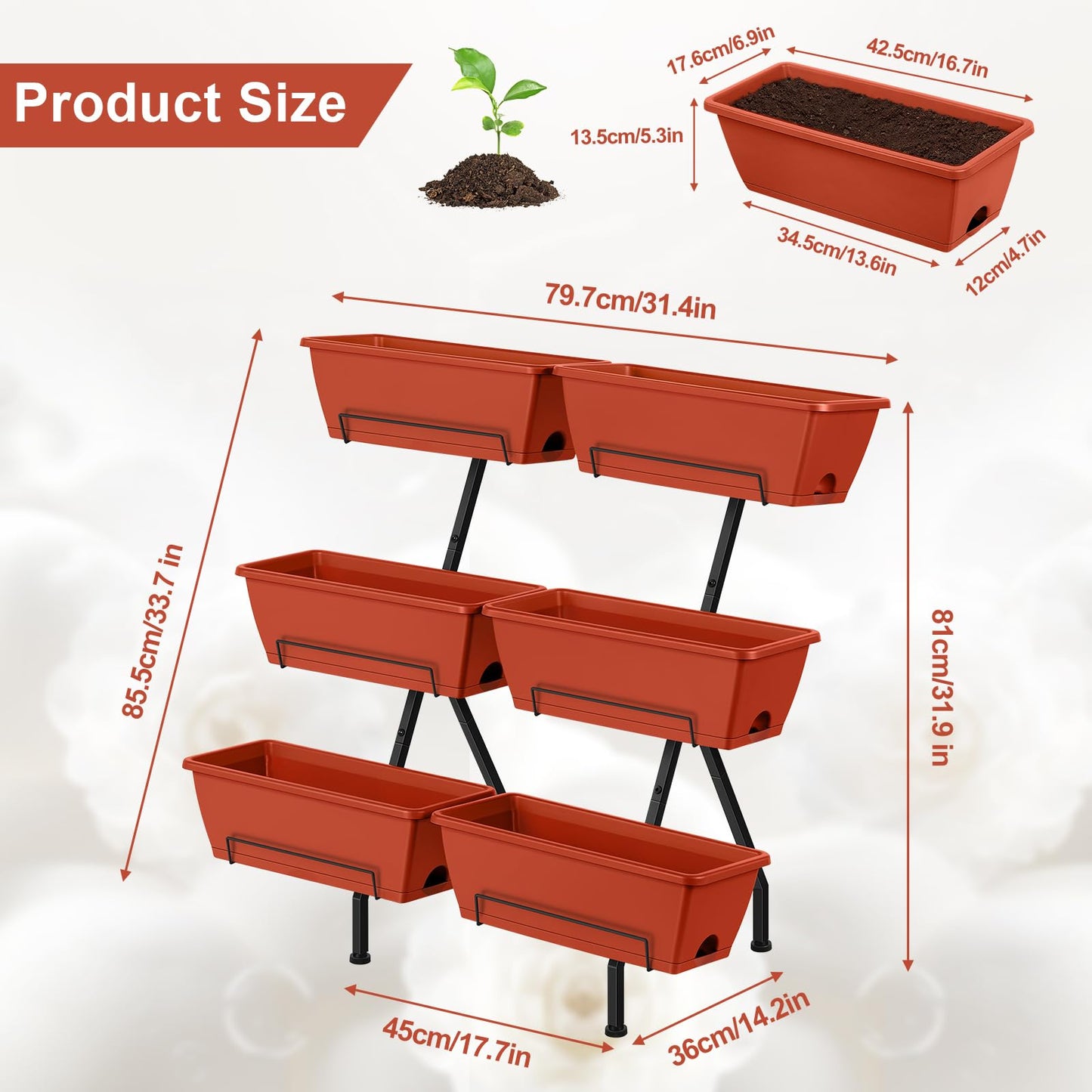 Raised Garden Beds Vertical Garden Planters Indoor Outdoor Standing Raised Planter Box with Legs, Plastic Raised Bed Tiered Planter Boxes Elevated Herb Flower Beds for Vegetables, Balcony, Patio, Red