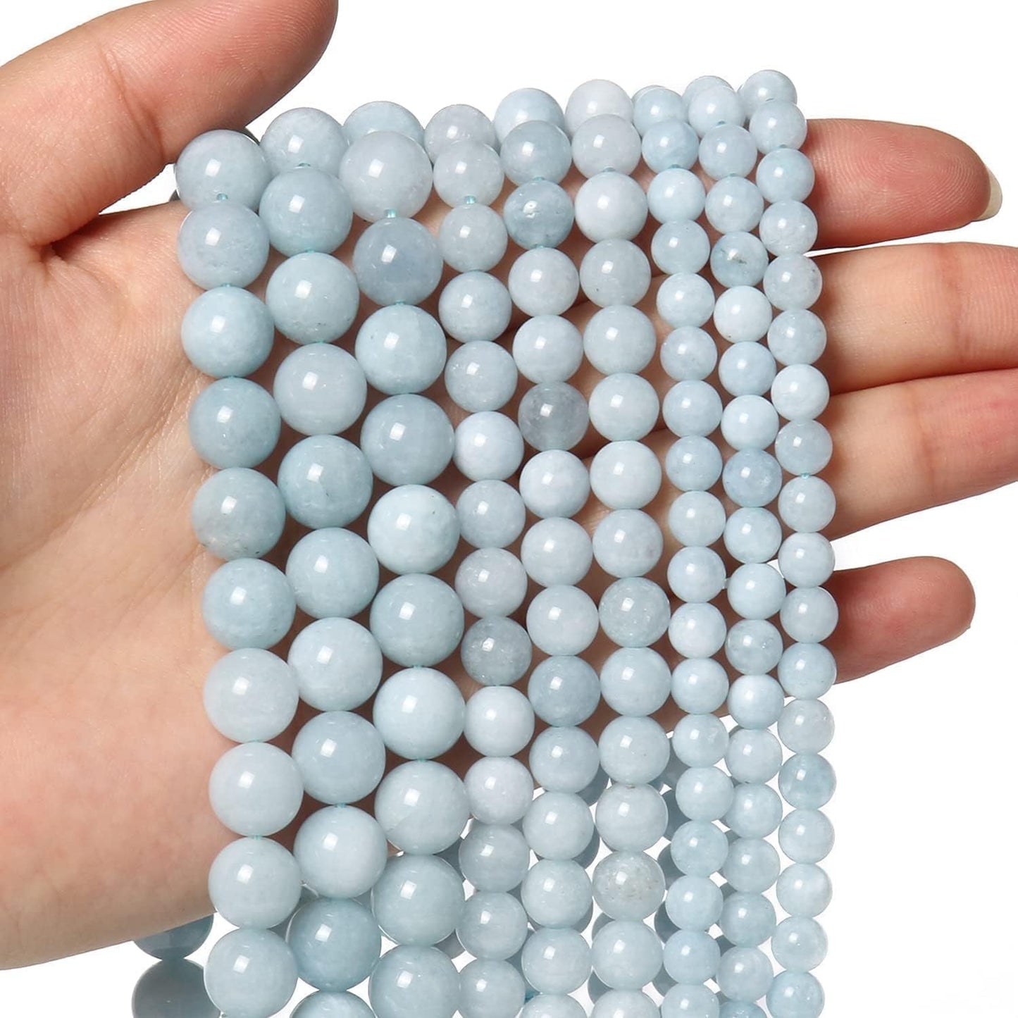 About 60pcs 6mm Natural Stone Beads Aquamarine Beads Crystal Gemstone for Jewelry Making, DIY Bracelet Necklace