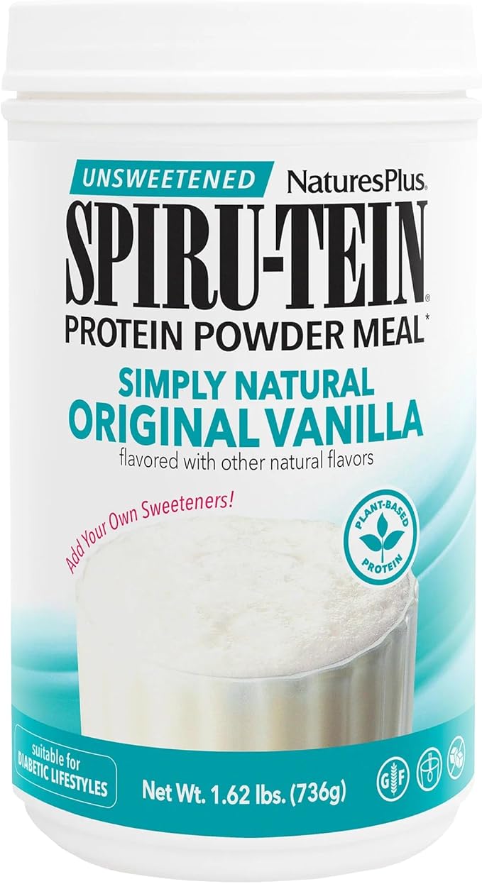 NaturesPlus SPIRU-TEIN Simply Natural, Original Vanilla - 1.63 lb - Unsweetened Plant-Based Protein Shake - 32 Servings