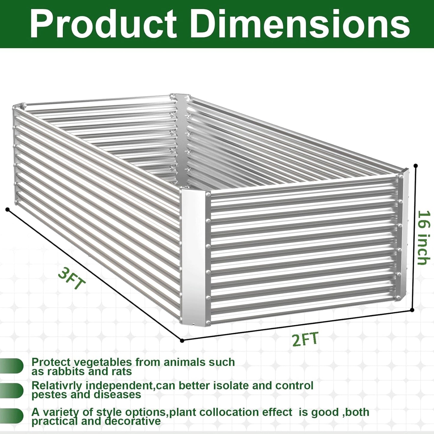 CATMANOR 2 Pack Tall Corrugated Galvanized Steel Raised Garden Bed Outdoor, Metal Above Ground Garden Bed for Vegetables and Flowers, Rectangle Raised Beds for Gardening-3x2FT