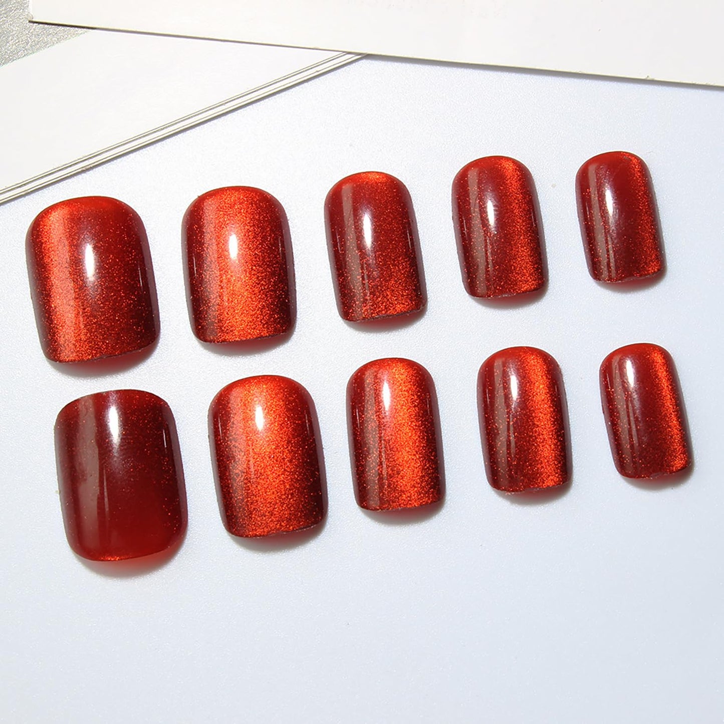 30Pcs Red Glitter Press On Nails Short Square Fake Nails Glitter Stick On Nails Press Ons Red Glossy Reusable False Nails Full Cover Artificial Glue On Nail For Women Nail Supplies
