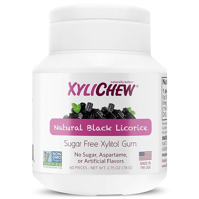 Xylichew 100% Xylitol Chewing Gum - Non GMO, Non Aspartame, Gluten Free, and Sugar Free Gum - Natural Oral Care, Relieves Bad Breath and Dry Mouth - Licorice, 240 Count