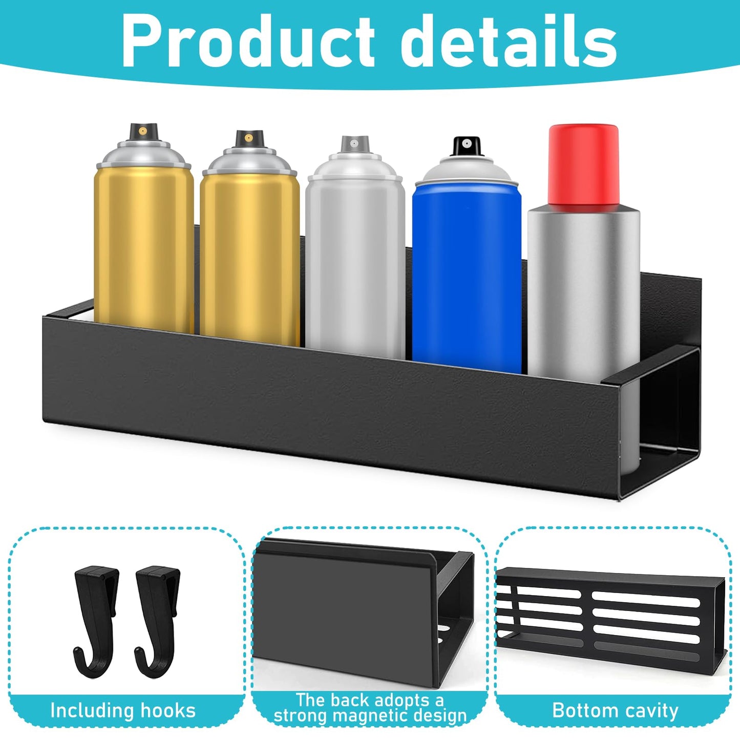 2 Pcs Magnetic Spray Can Holder, Magnet Toolbox Holder, Wall Mounted Spray Bottle Rack, Mechanic Paint Can Organizer, Tool Box Storage Rack for Garage Home Workspace (Black)