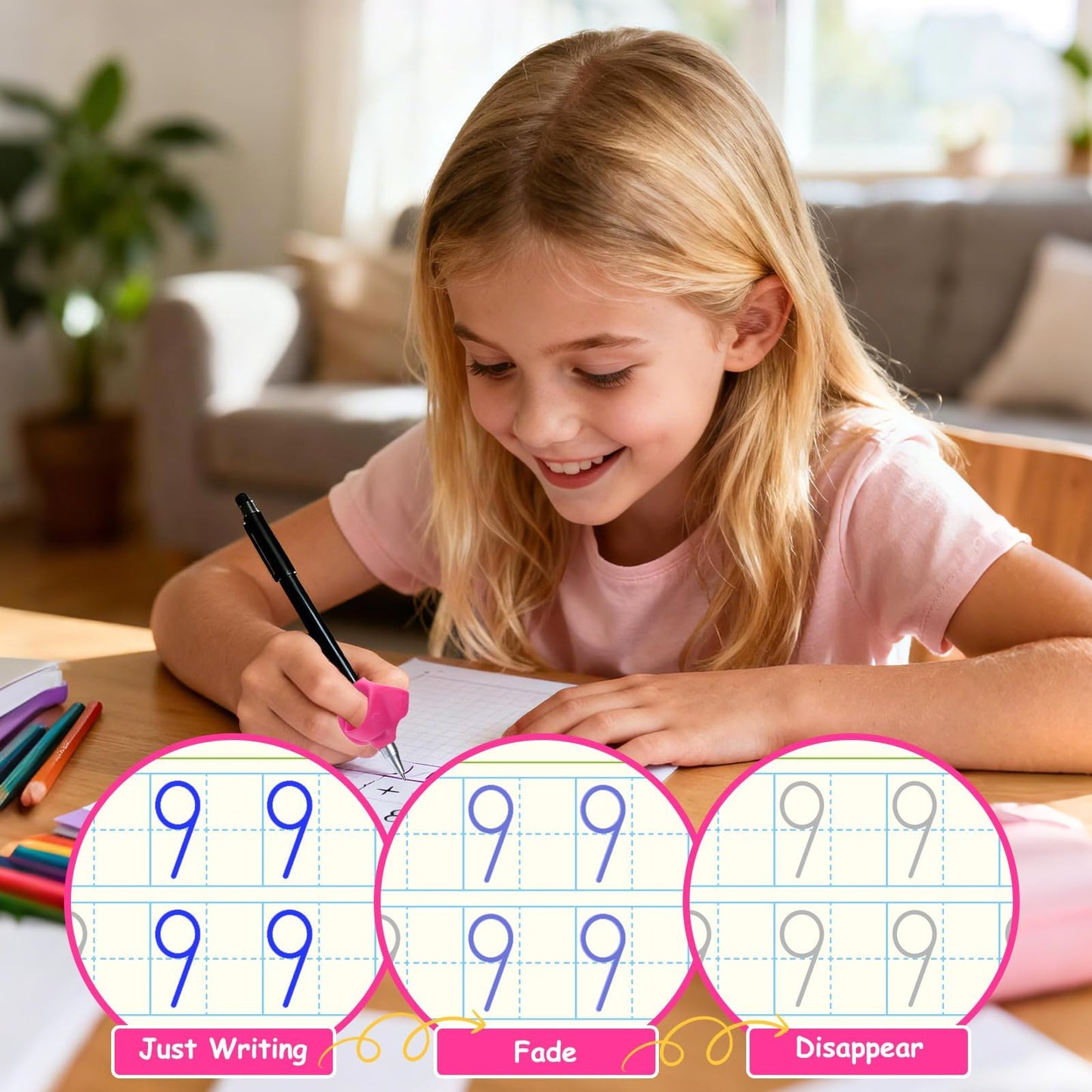 6 Pack Magic Grooved Writing Practice Books for Kids,Reusable Handwriting Practice with Pen,Pencil Grisp,Cute Seal and Learning Schedule ,Pecfect Tracing Copybook for Kindergarten Preschool Age 3-8