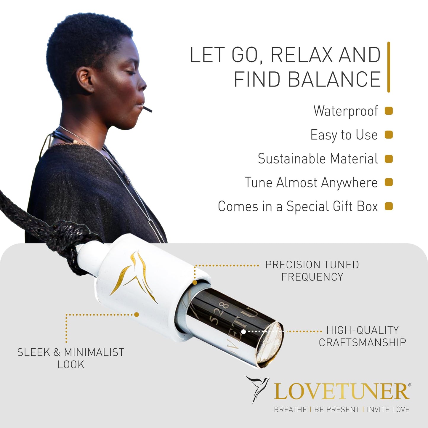 LOVETUNER Meditation Tuning Necklace 528 hz Frequency of Love | Mindfulness Device for Anxiety & Stress Relief, Metal,