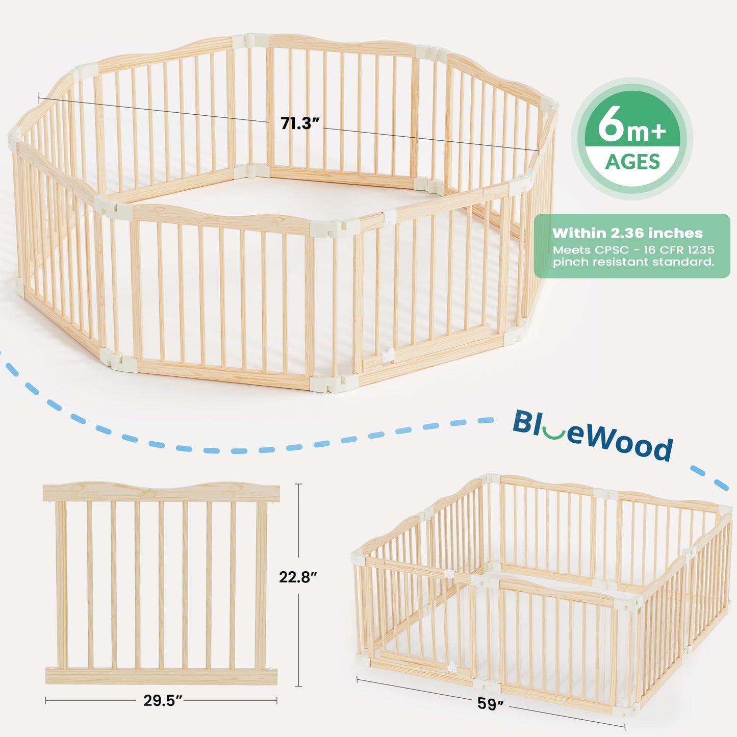 7-in-1 Foldable Wooden Toddler Climbing Toys, Foldable Wooden Playpen - Adjustable Wood Baby Play Yard