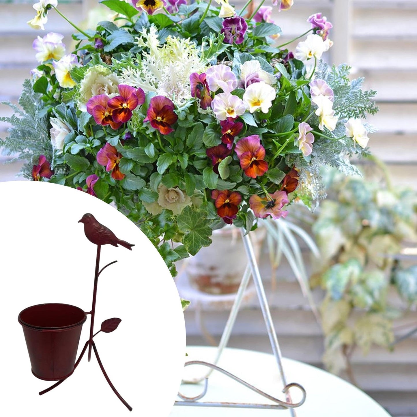 Leefasy Metal Planter Stand Plant Bucket Ornament,Rustic,Sturdy,Creative Flower Pot Holder Decorative for Deck Farmhouse Patio Decor