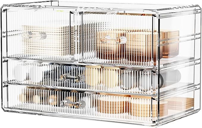 ZHIAI Stackable Storage Drawers, Acrylic Bathroom Counter Organizer Clear Makeup Organizers for Vanity, Kitchen Cabinets, Bathroom, Undersink, Home Organization and Storage (4 Drawers, Pattern D)