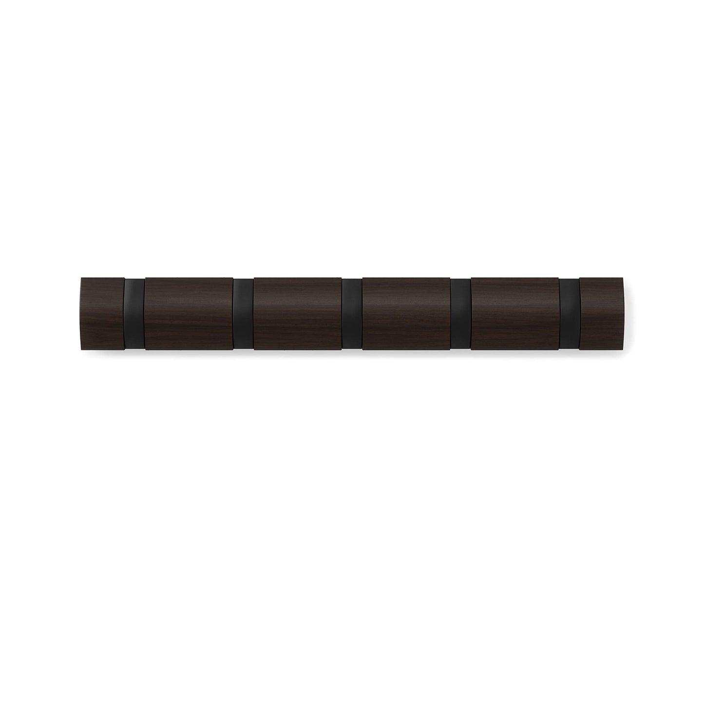 Umbra Flip Wall-Mounted Coat Rack with 5 Hooks – Modern, Space-Saving Storage for Hats, Jackets, Bags, Entryway, Mudroom, Closet, Bathroom, Bedroom – Black/Walnut