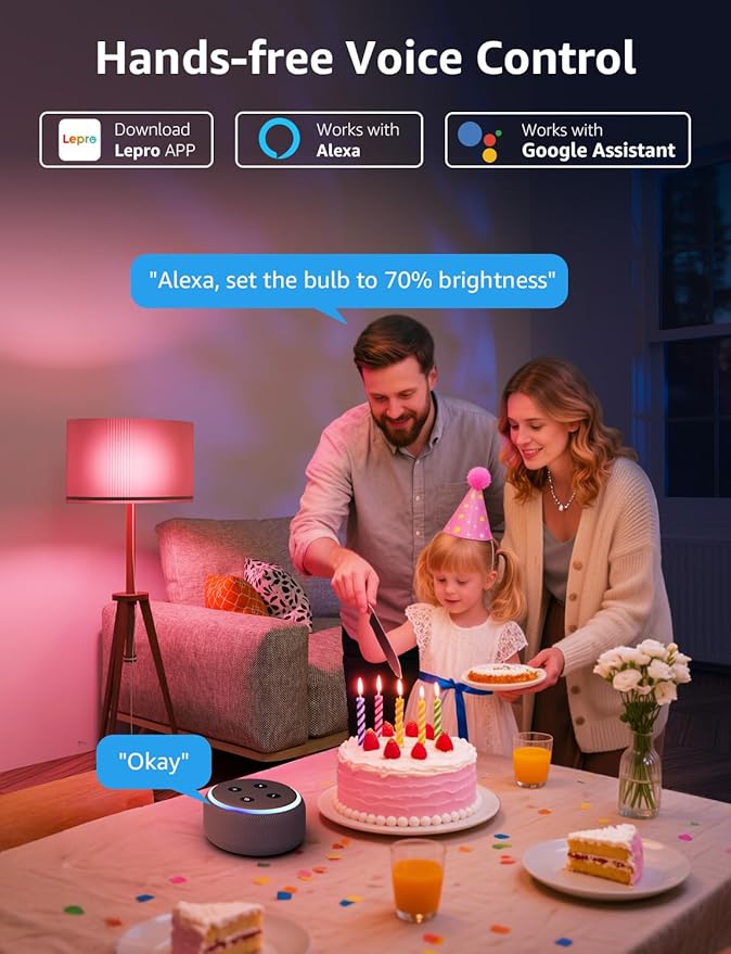 Lepro B3 AI Smart Light Bulbs - 1500LM 100W Equivalent A21 Bulb, WiFi & Bluetooth RGBWW Color Changing, Works with Alexa & Google Assistant, AI Voice Control by App, Music Sync, 2.4GHz Only (2 Pack)