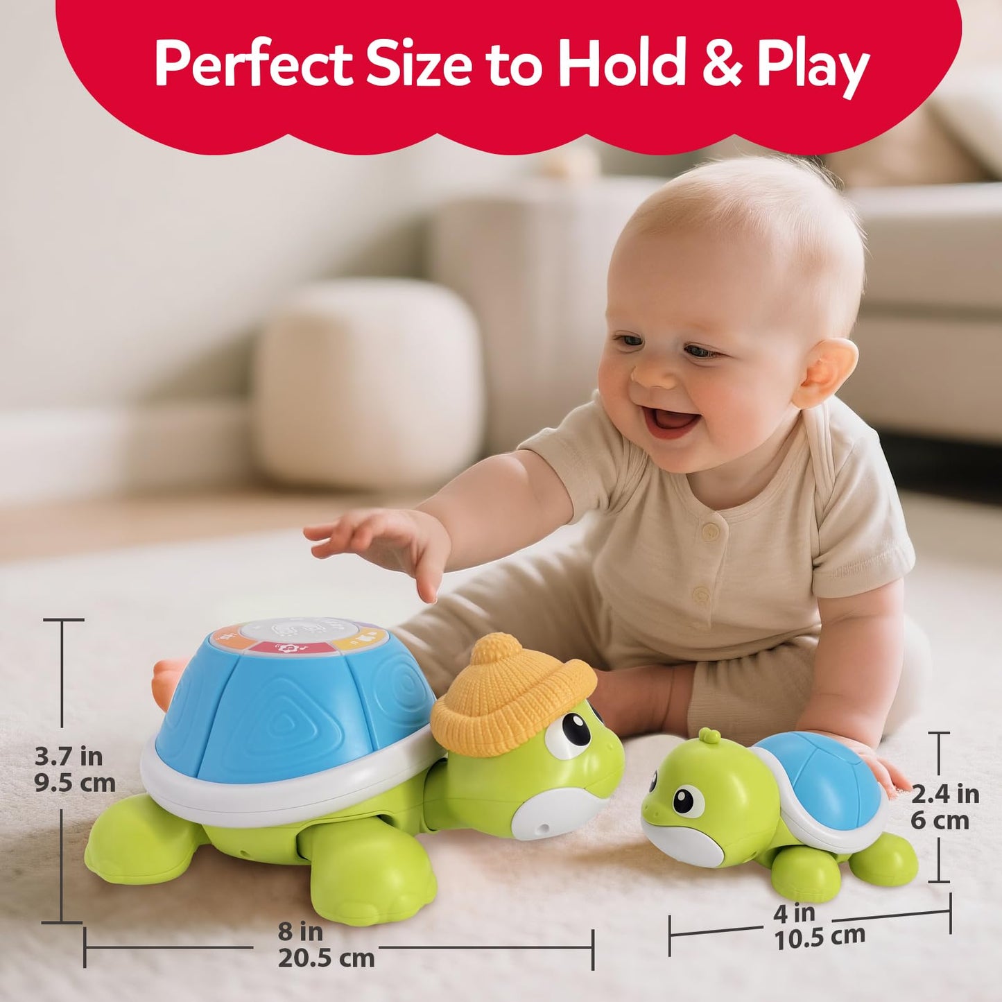 CuteZone Baby Toys 6-12 Months - Turtle Crawling & Musical Tummy Time Toy Set with Light & Sound, Moving Baby Activity for Crawling and Tummy Time, Interactive Gift for Babies