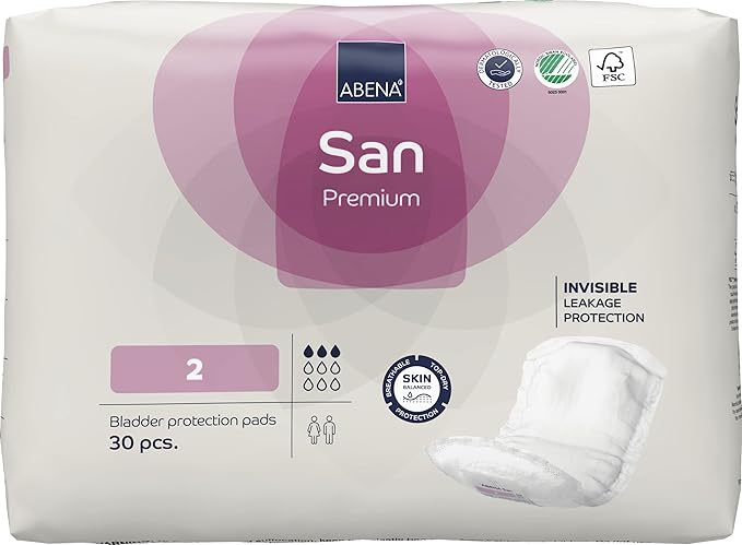 Abena San Premium Incontinence Pads, Light Absorbency, (Sizes 1 to 3A), Size 2, (Pack of 8, 240 Count Total)