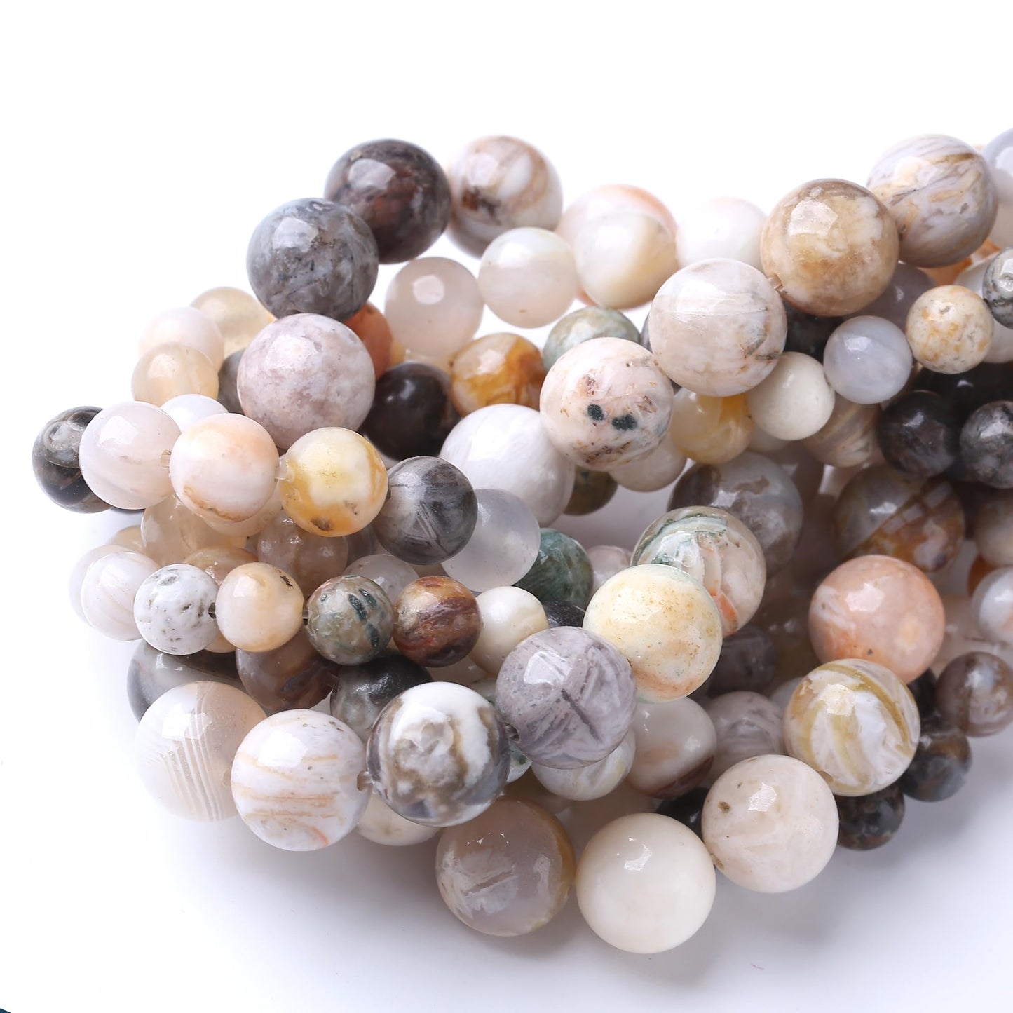 10MM Bamboo Leaf Agate Round Loose Beads Natural Gem Beads Crystal Energy Stone Beads for Jewelry Making DIY Bracelet Necklace